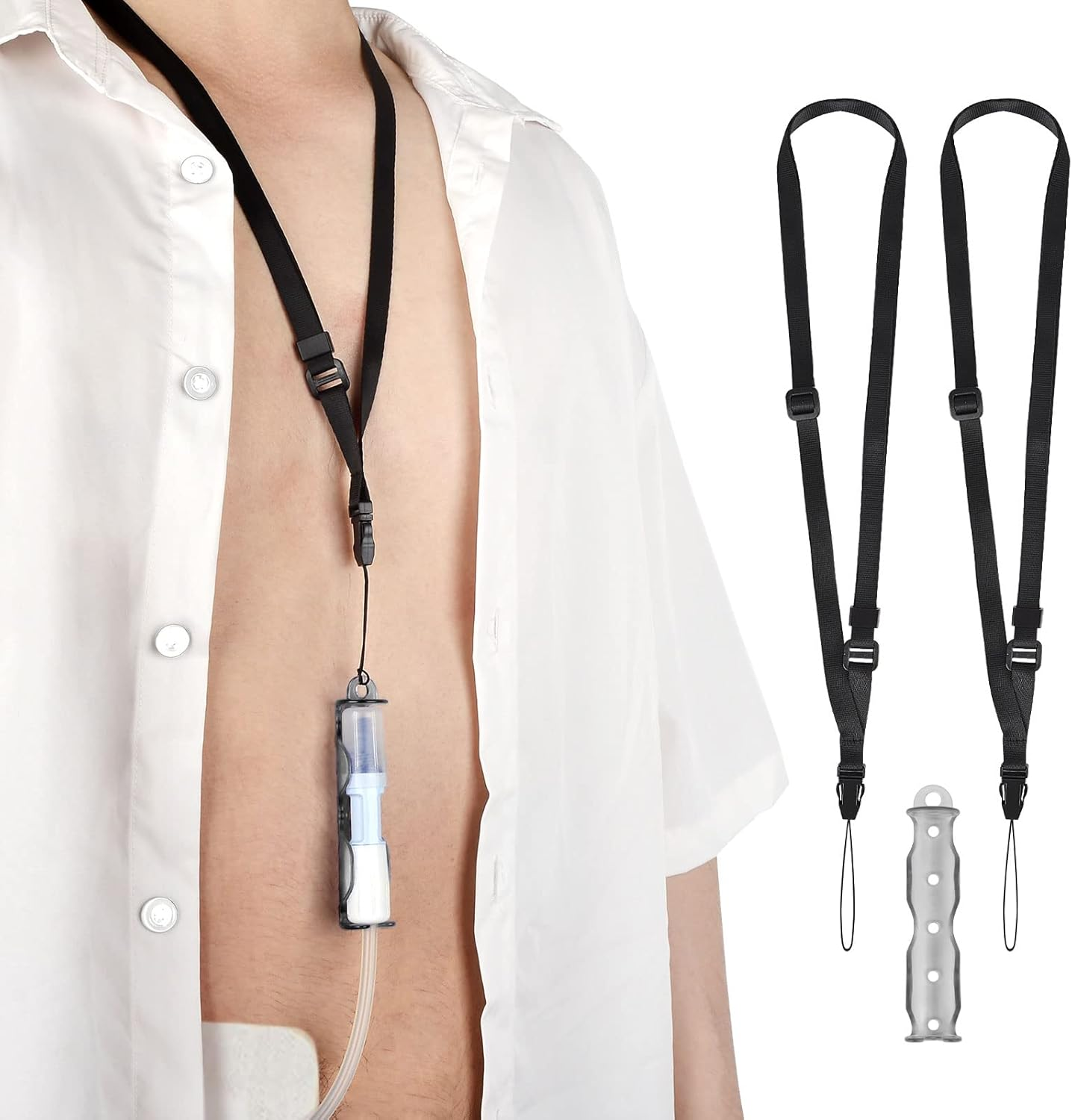 Peritoneal Dialysis Transfer Set Catheter Holder Accessories for Baxter 5C4482 5C4483, PD Secure Shower Support for Men Women with 2 PCS Ajustable Neck Lanyards - Black