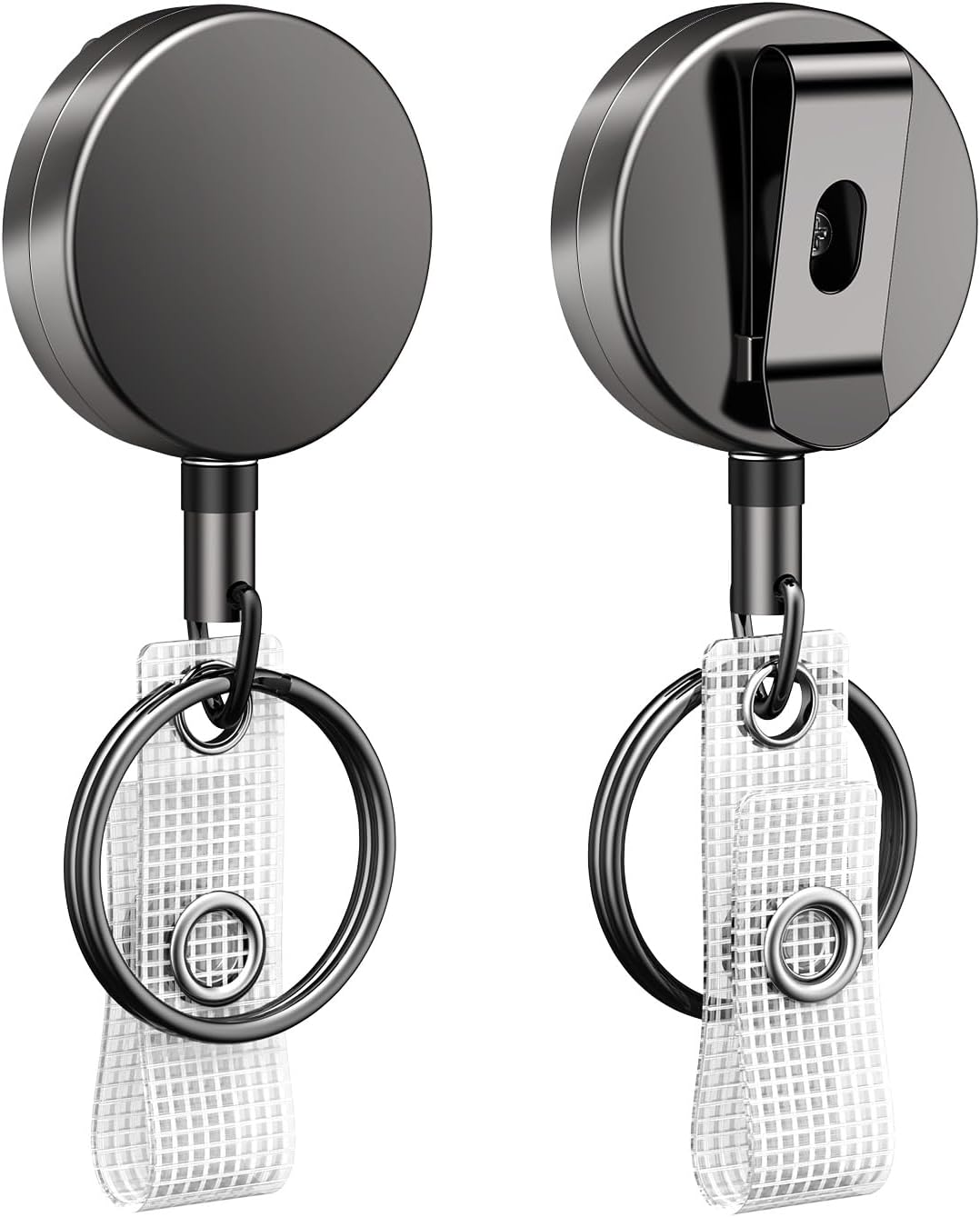 2 Pack Heavy Duty Metal Retractable Badge Reel for Badge Holder Retractable Keychain All Metal Casing with Stainless Steel Spring Coil 23.6 Inch Nylon Rope Belt Clip and Key Ring