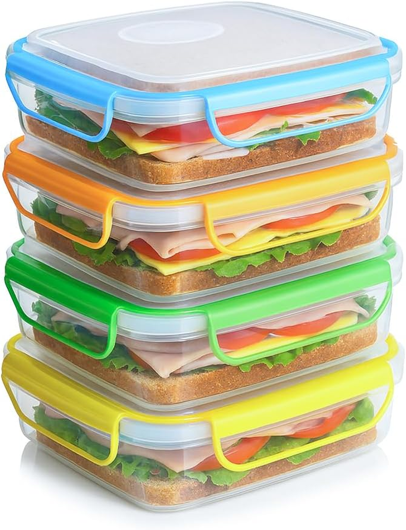 - 4 Pack of Fun Size Leakproof Sandwich Containers - Reusable, BPA Free Sandwich Boxes. Airtight Seal. Also Great for Salads, Snacks, Fruit, Treats and Food Storage.