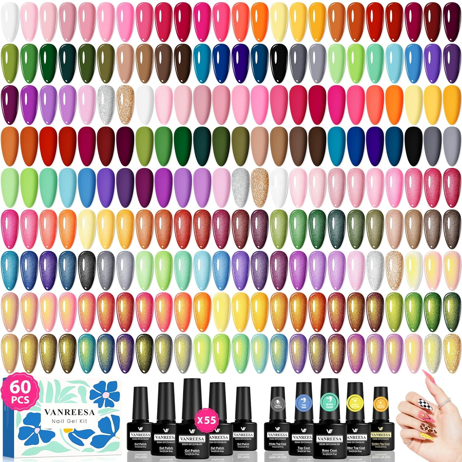Set esmalte gel 60 piezas 55 colores con base top coat kit unas salon casa 