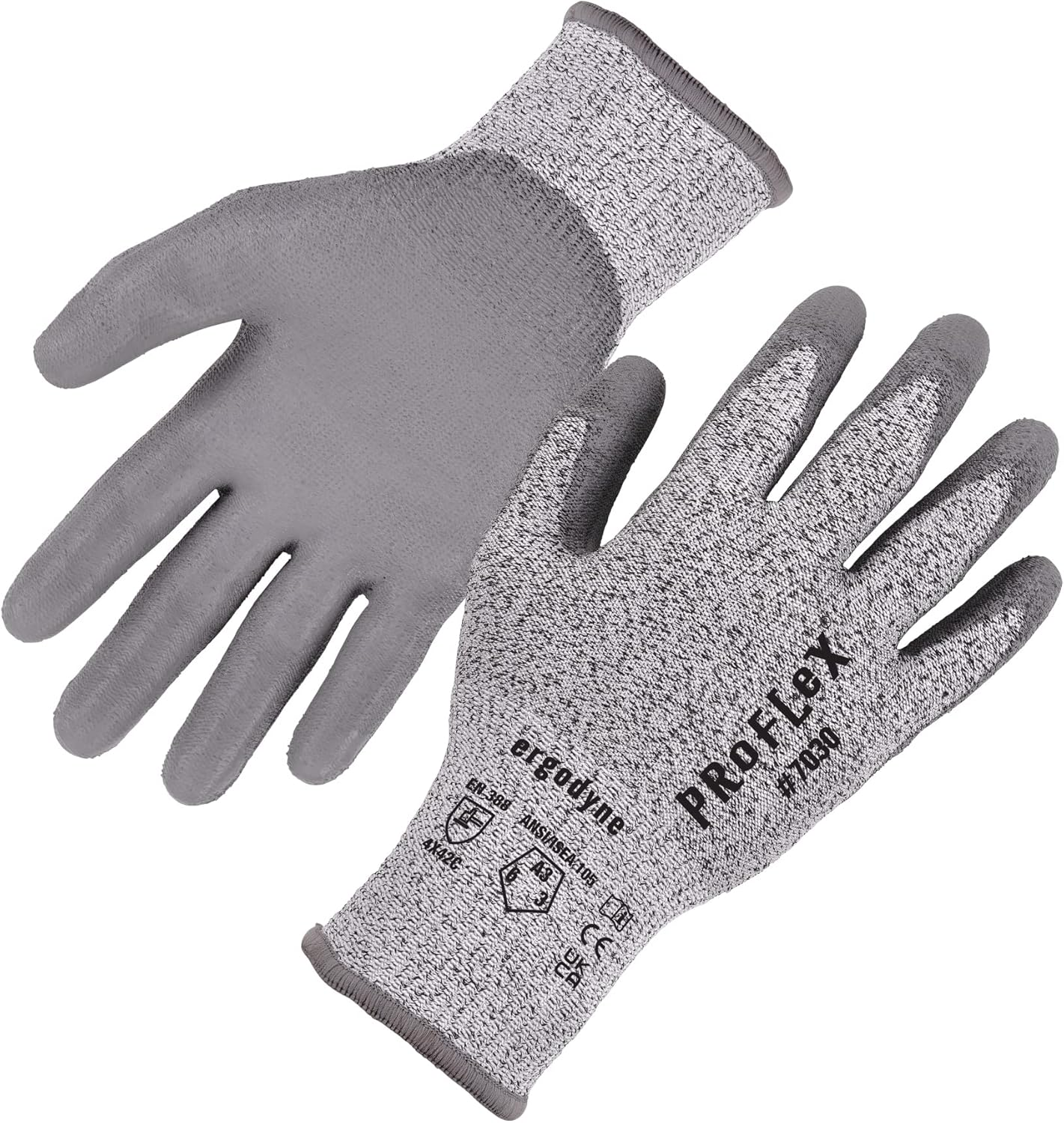 Proflex 7030 Cut Resistant Work Gloves, ANSI A3, PU Coated Palms for Flexible No Slip Grip, Abrasion Resistant, 13G,Gray, 2X-Large