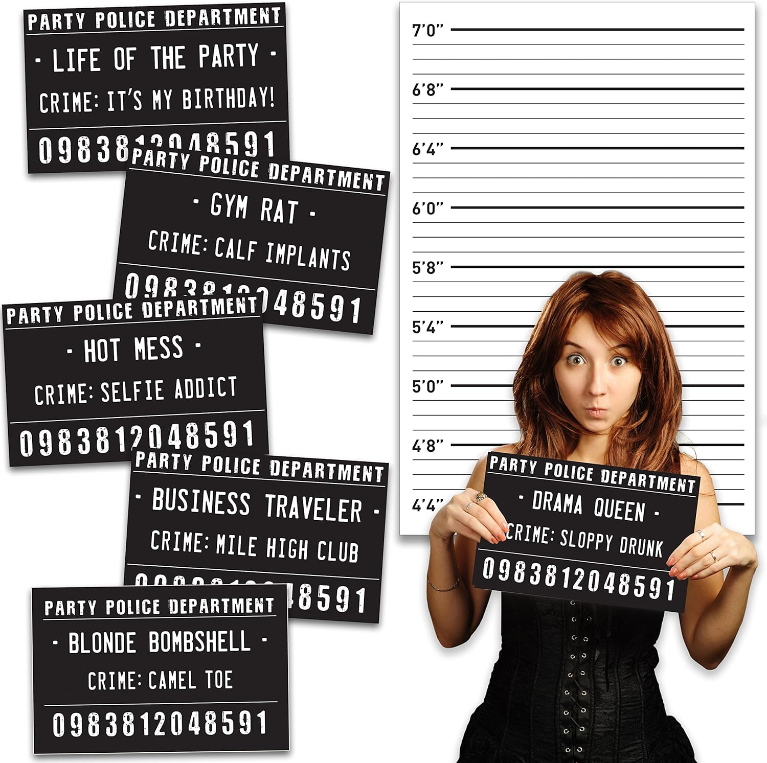 Funny Mugshot Sign Photobooth Selfie Props for Birthday Parties, Bachelorette Games,  Decoration Idea (Birthday Party With Backdrop)