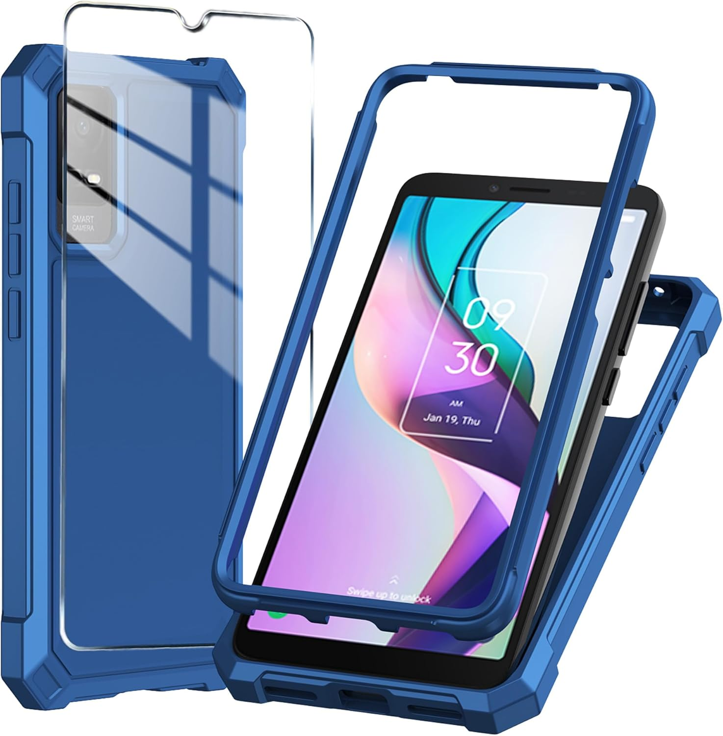 For TCL ION X/TCL ION V/TCL 40Z T607DL Phone Case with Tempered Glass Blue
