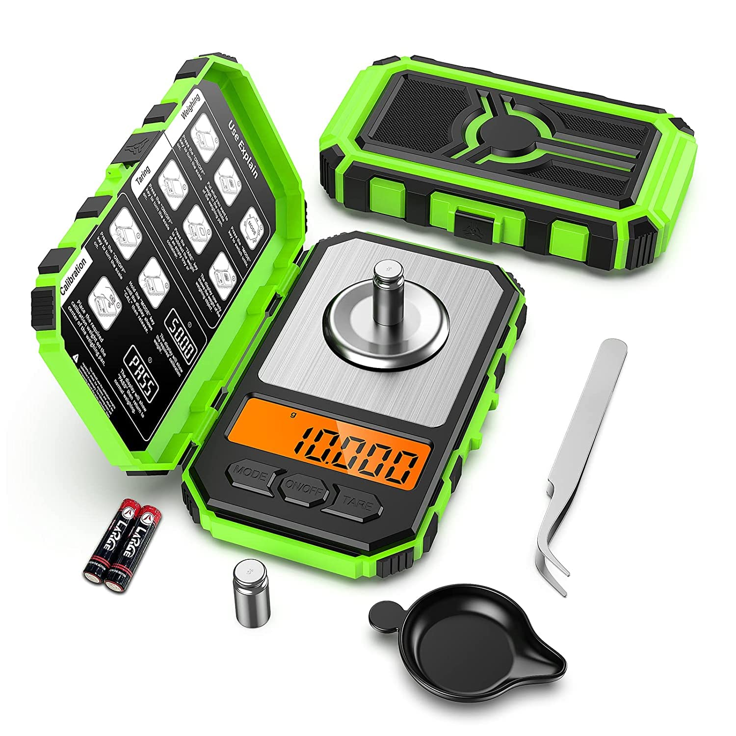 Newset  Digital Milligram Scale, 50/0.001G High-Precision Pocket Jewelry Scale, LCD Backlit Display, 6 Units, Auto Off, Tare with 20G Calibration Weights Tweezers (Batteries Included)
