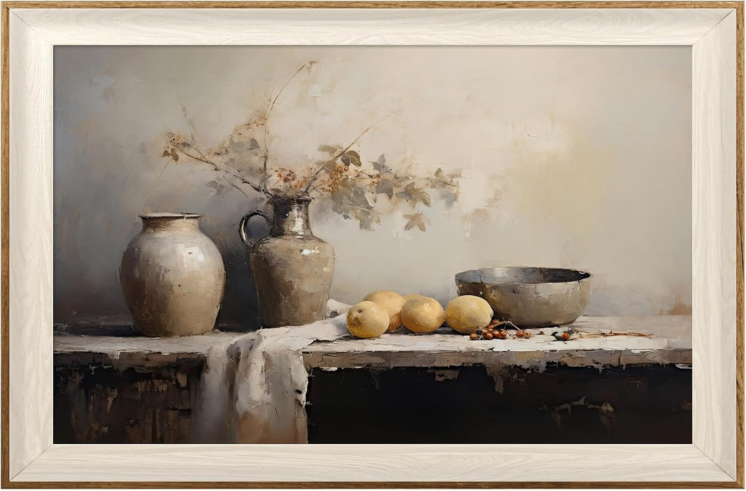 Framed Kitchen Wall Art Prints, Rustic Kitchen Farmhouse Wall Decor Living Room, Vintage Jars Still Life Oil Painting Dining Room Wall Decor, Fruits Botanical Canvas Wall Art-20''X 30''