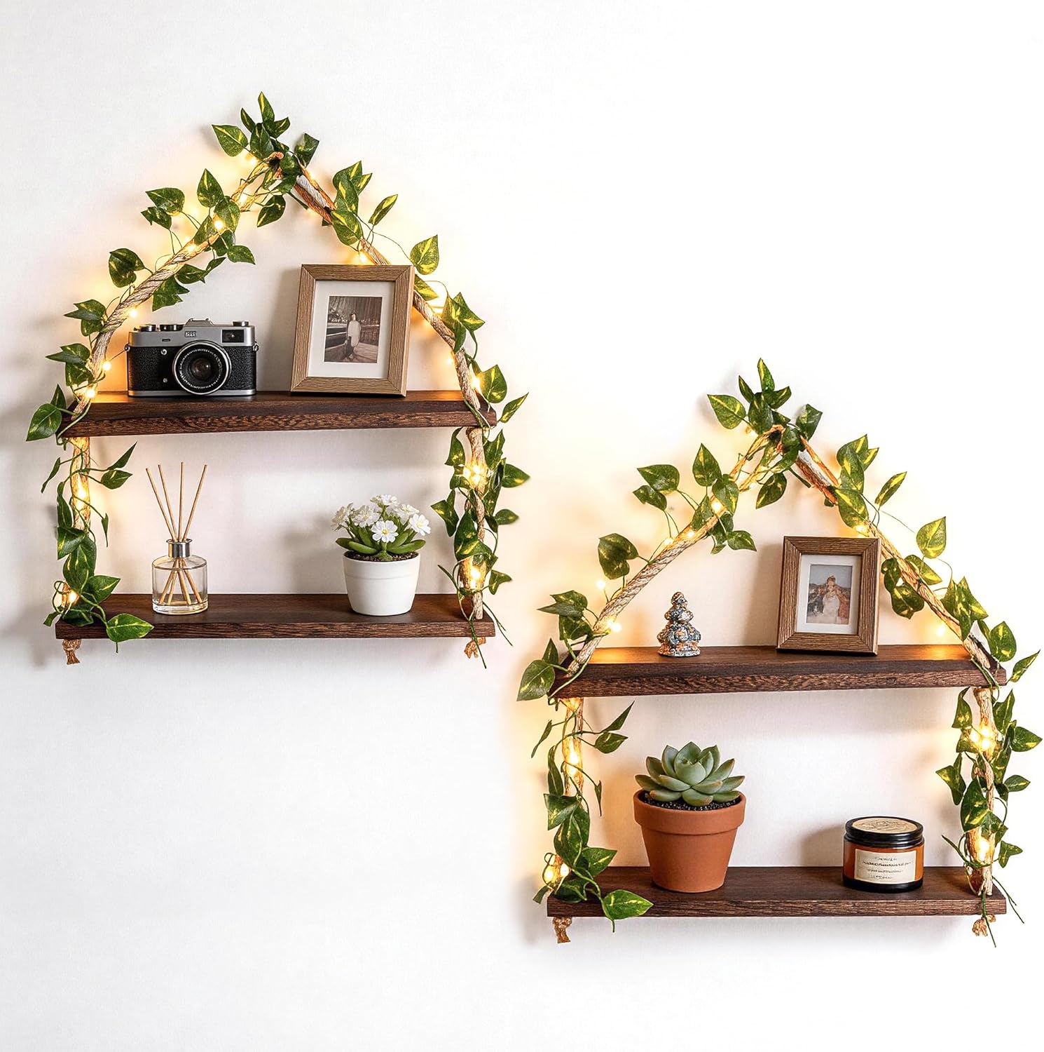 4PCS Floating Shelves for Wall, Solid Wood Light Strip Wall Hanging Shelves for Bedroom Living Room Kitchen, No Drilling Trinket Shelf, Floating Shelf for Wall Decor, Room Decor Aesthetic