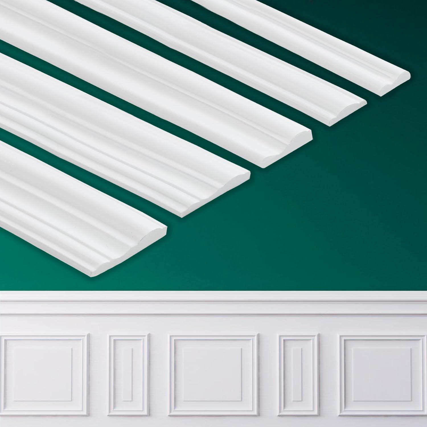 Peel and Stick Wall Molding, Chair Rail Wainscoting Panel, Finish Trim for Home Decoration (Paintable White, 9.8Ft X 0.9In)