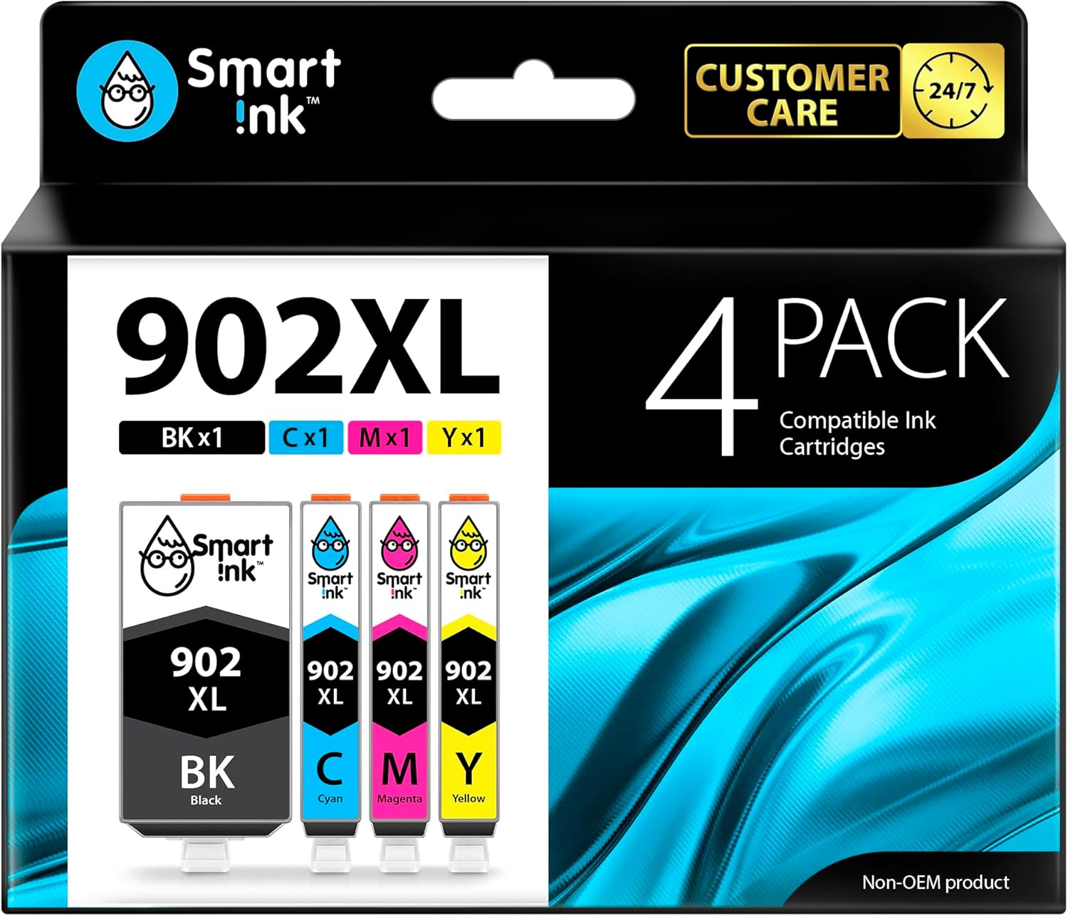Compatible Ink Cartridge Replacement for HP 902XL 902 XL (4 Pack) with Advanced Chip Technology to use with Officejet 6951 6954 6956 6958 6962 6950 Officejet Pro 6968 6974 6975 6978 6960