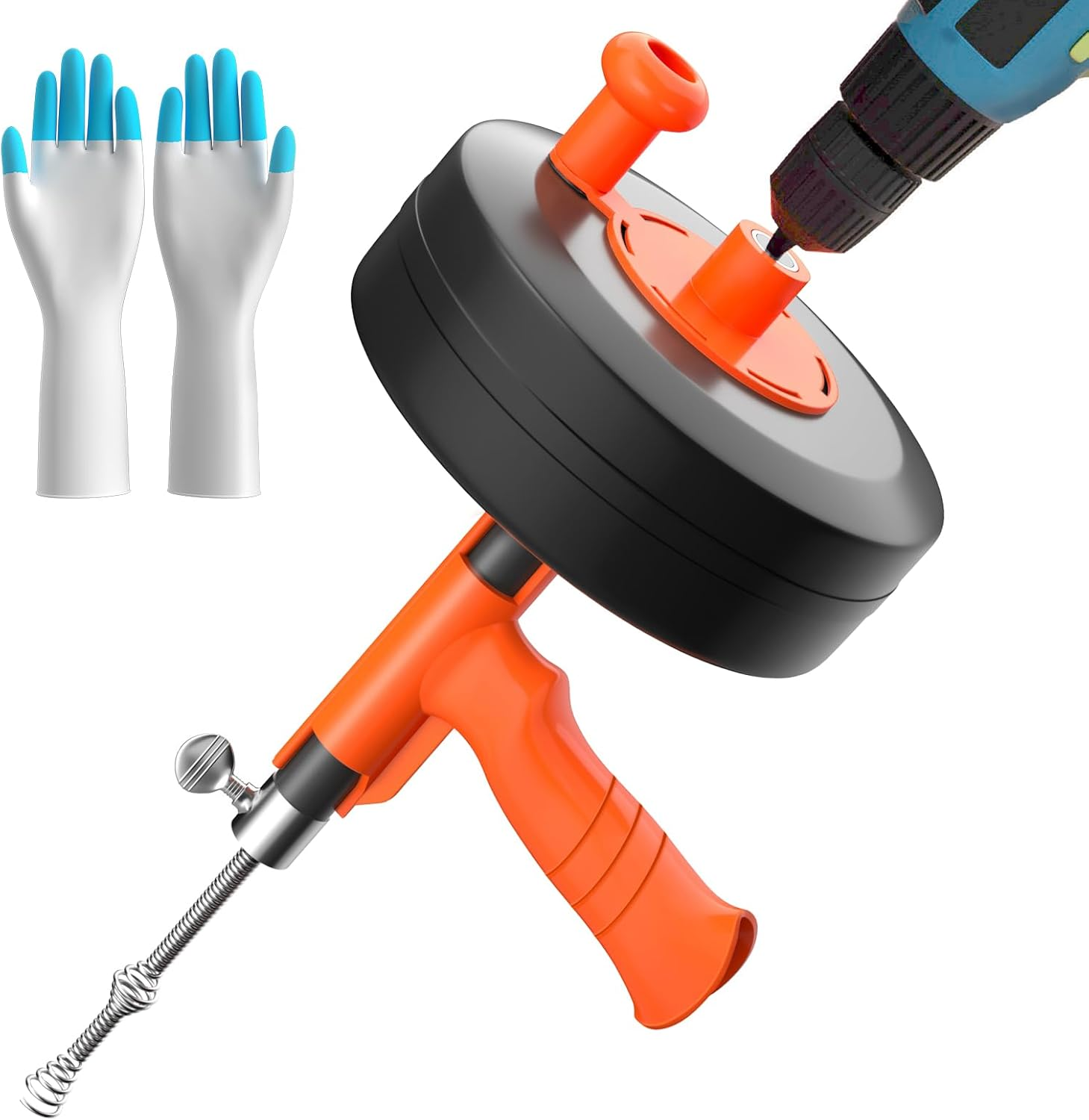 Drain Auger, Plumbing Snake with Drill Adapter, 35Ft Heavy Duty Flexible Sink Steel Plumbing Auger Bathroom Hair Clog Removal Tool, Manual or Powered for Shower & Bathtub Clogs