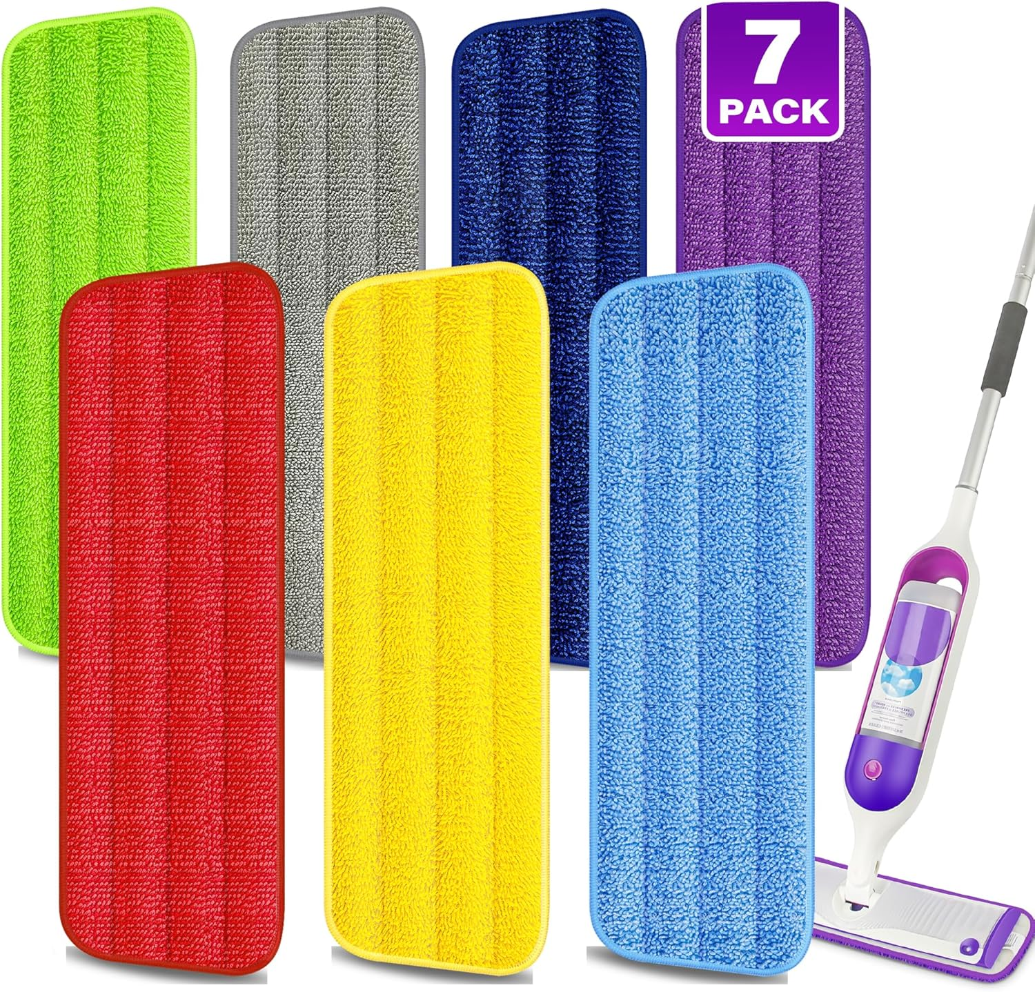 7 Count Reusable Microfiber Mop Pads for Swiffer Powermop - MEXERRIS Microfiber Wet Pads Refills Powermop Pads Machine Washable Hard Wood Floor Mop Pads Replacement for 13''-15'' Spray Wet Mops
