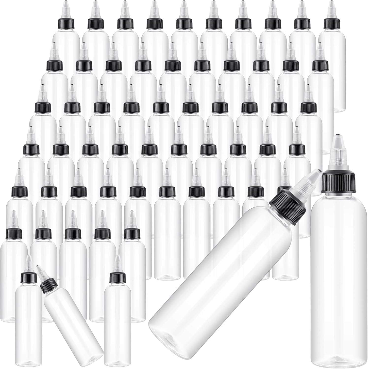 100 Pcs 4 Oz Clear Plastic Squeeze Bottles with Twist Caps for Oils & Crafts