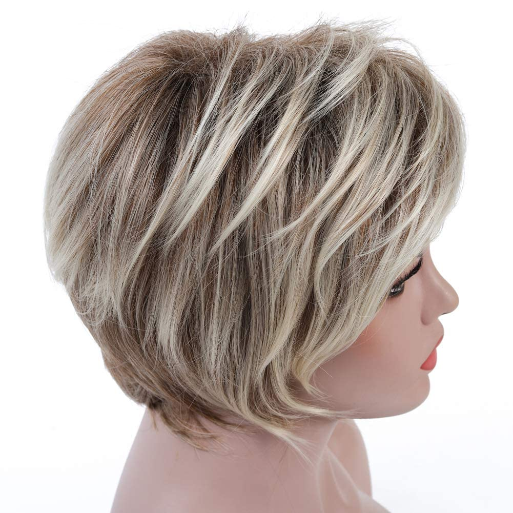 Peluca Corta Pelucas De Cabello Rubio Mixto Marrón Ombre