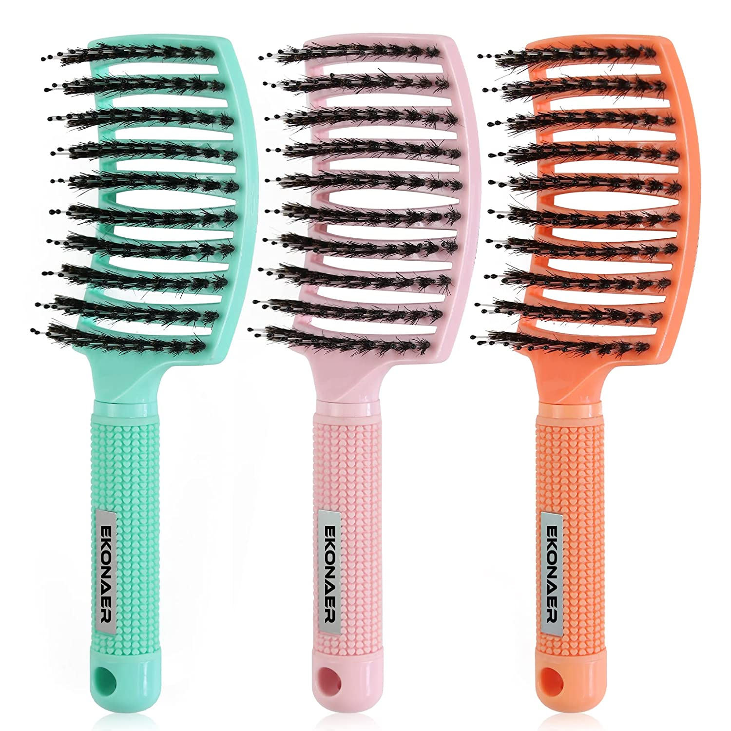3 Pack Vented Quick Drying Massage Blow Detangler Brush,Boar Bristle Hair Brush