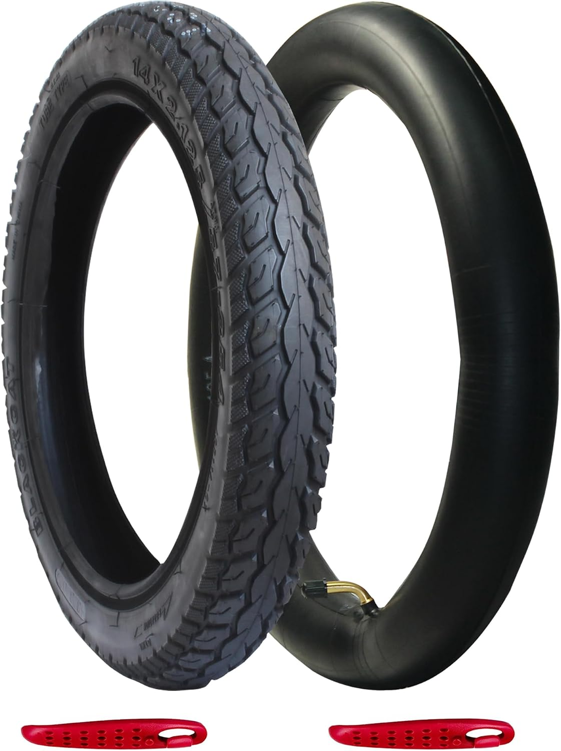 2 Pack Electrc Bike Tire 14X2.125 (57-254) with 2 Bent Valve Tubes 3 Tire Levers Anti-Slip Folding E-Bike Tire, Kids Bike Tire