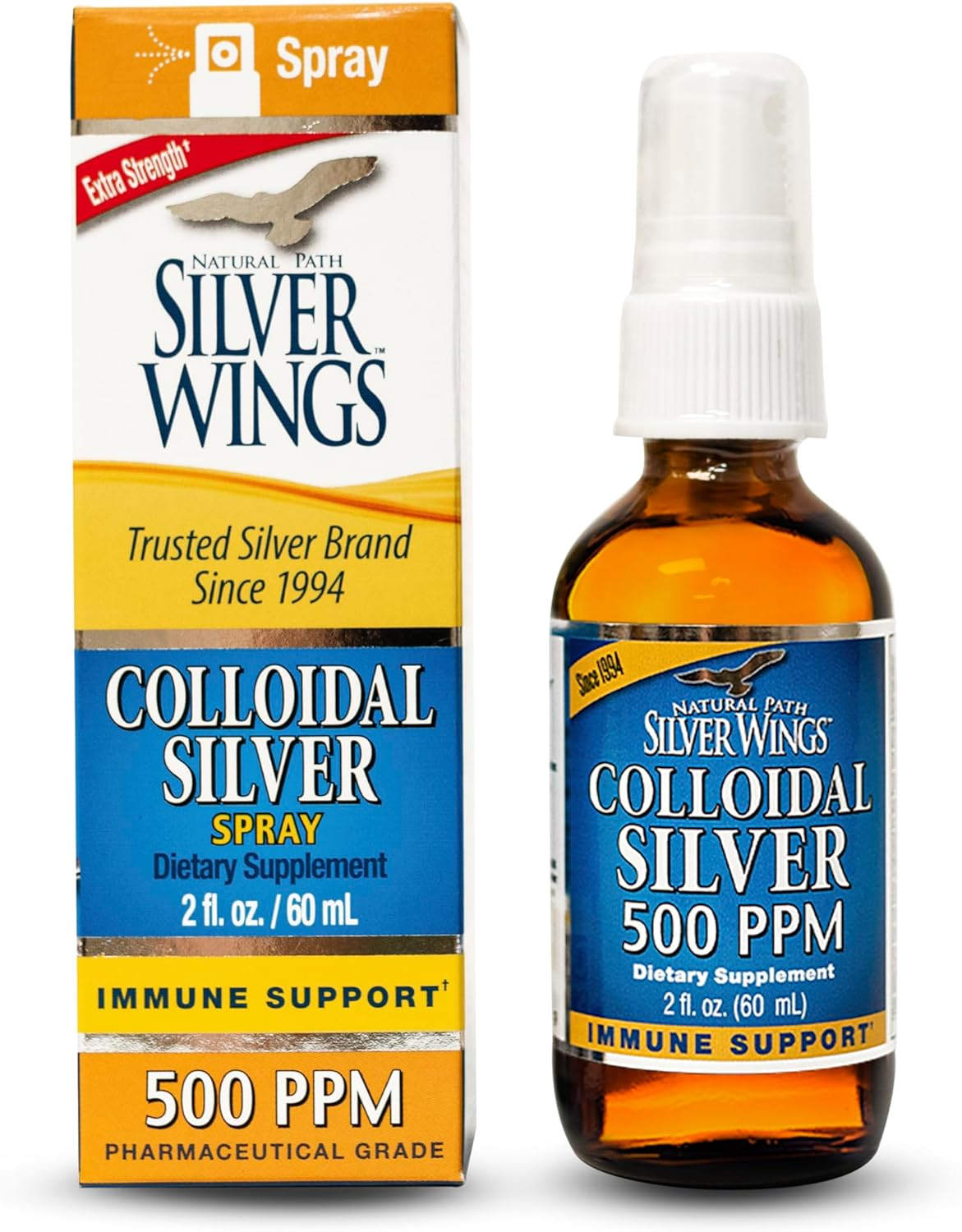 Colloidal Silver 500Ppm (2,500Mcg) Immune Support Supplement 2 Fl. Oz. Spray