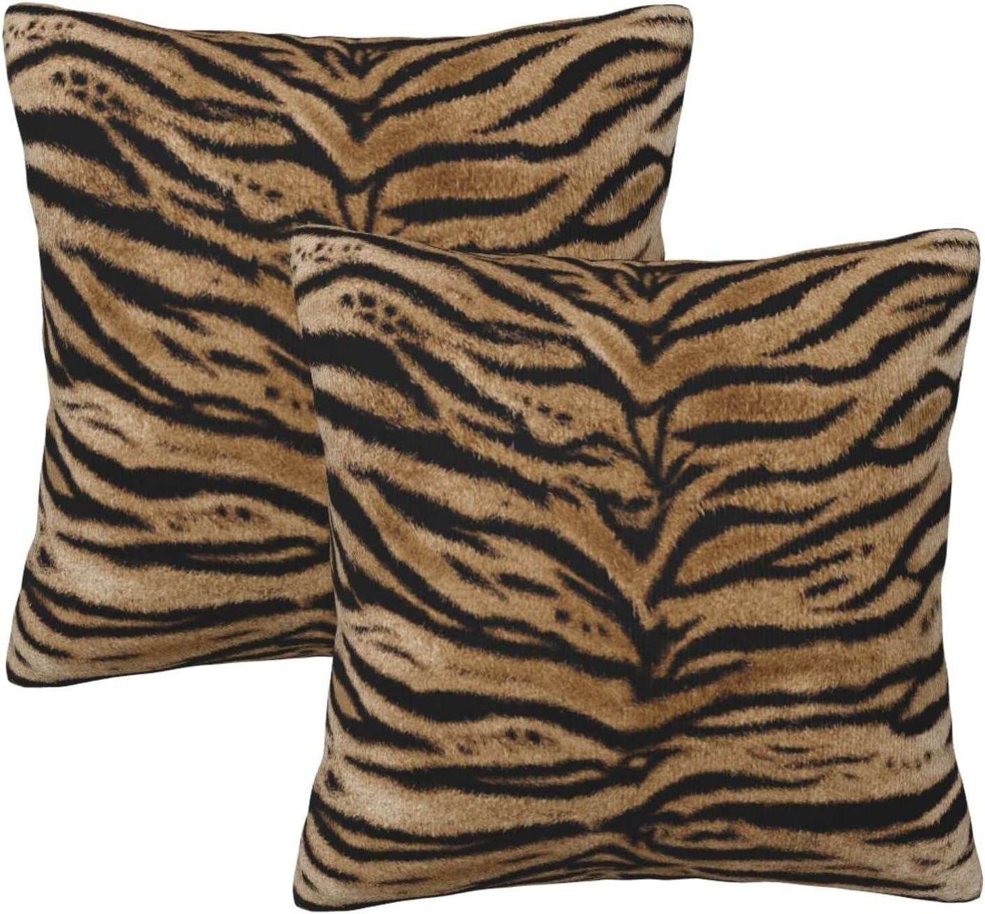 Tiger Texture Print Throw Pillow Covers Set of 2 Animal Skin Pattern Decorative Pillowcases Soft Cushion Covers for Sofa Couch Bed Home Decor, 18