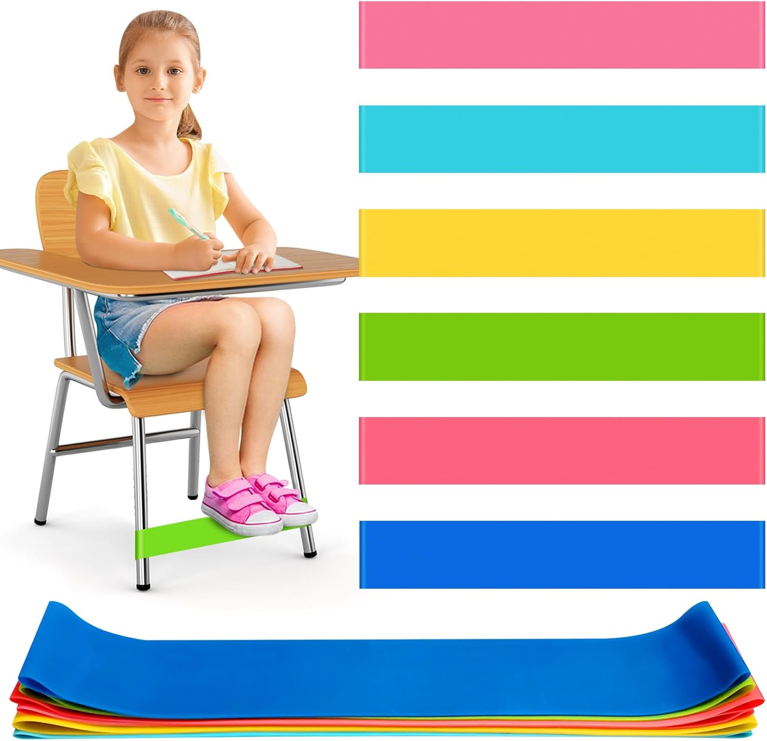 6 Pack Chair Bands for Kids with Fidgety Feet, ADHD Tools for Kids, ROOKEA Se... - Picture 2 of 28