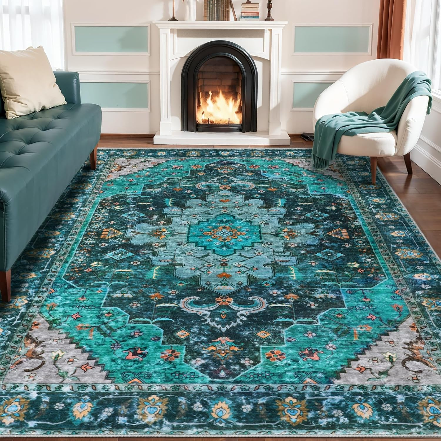 8X10 Area Rugs for Living Room,Washable Large Oriental Non-Slip Carpet for Bedroom Dining Room,Boho Thin Throw Rug for Kitchen