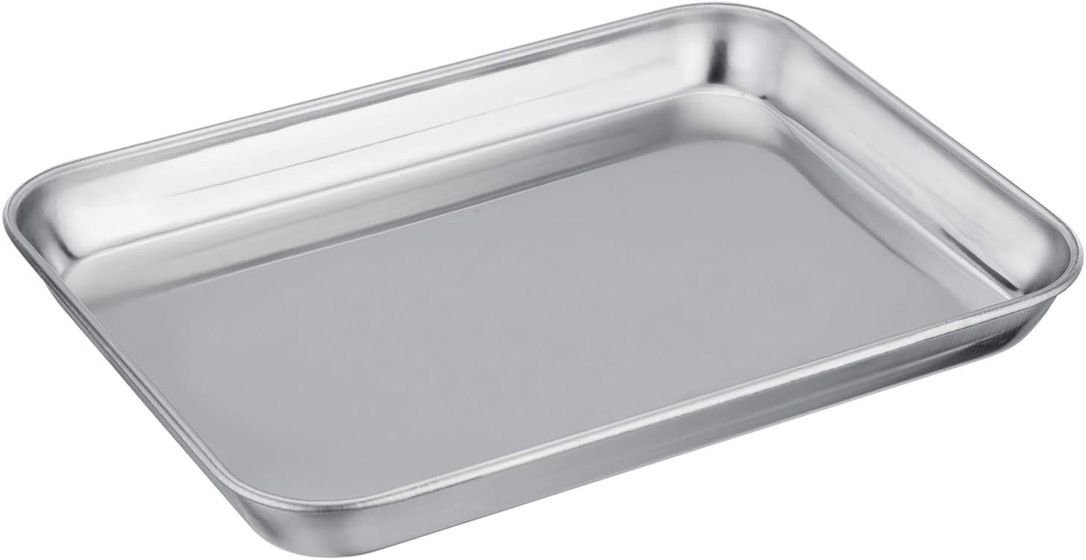 Pure Stainless Steel Toaster Oven Pan Tray Ovenware, 7''X9.3''X1'', Heavy Duty & Healthy, Mirror Finish & Easy Clean, Deep Edge, Dishwasher Safe (18/0 Steel)