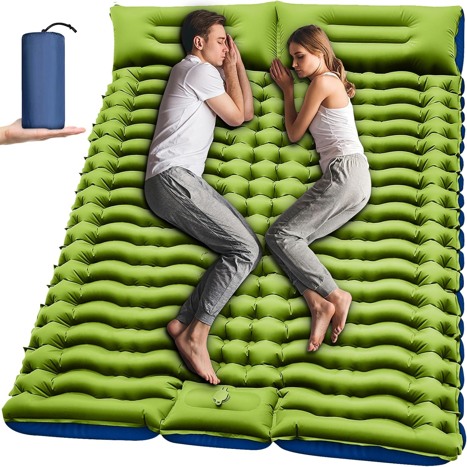 Colchoneta doble autoinflable 10 cm de grosor extra para 2 personas con almohada