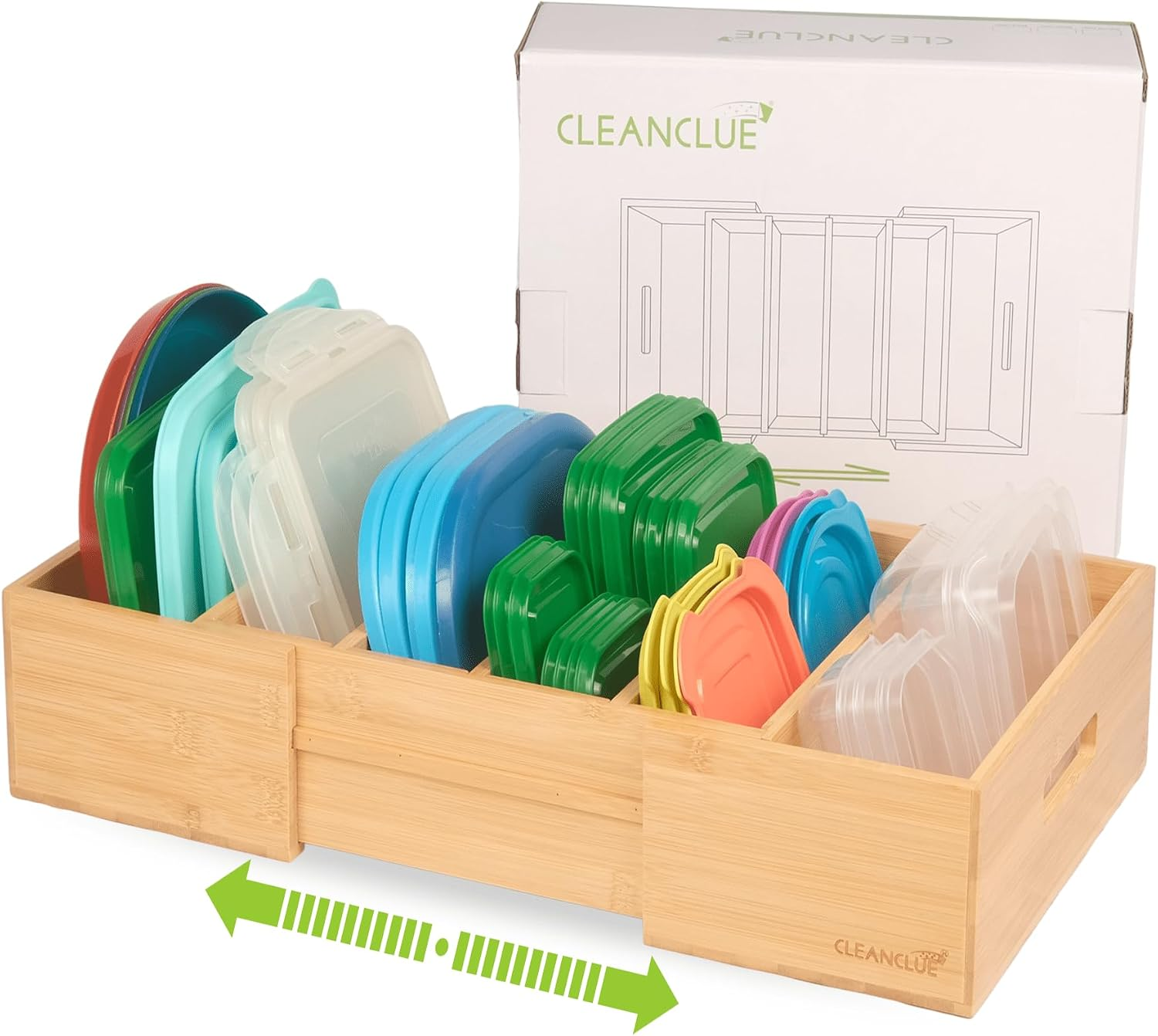 Expandable Bamboo Kitchen Cabinet Organizer for Food Container Lids Holder