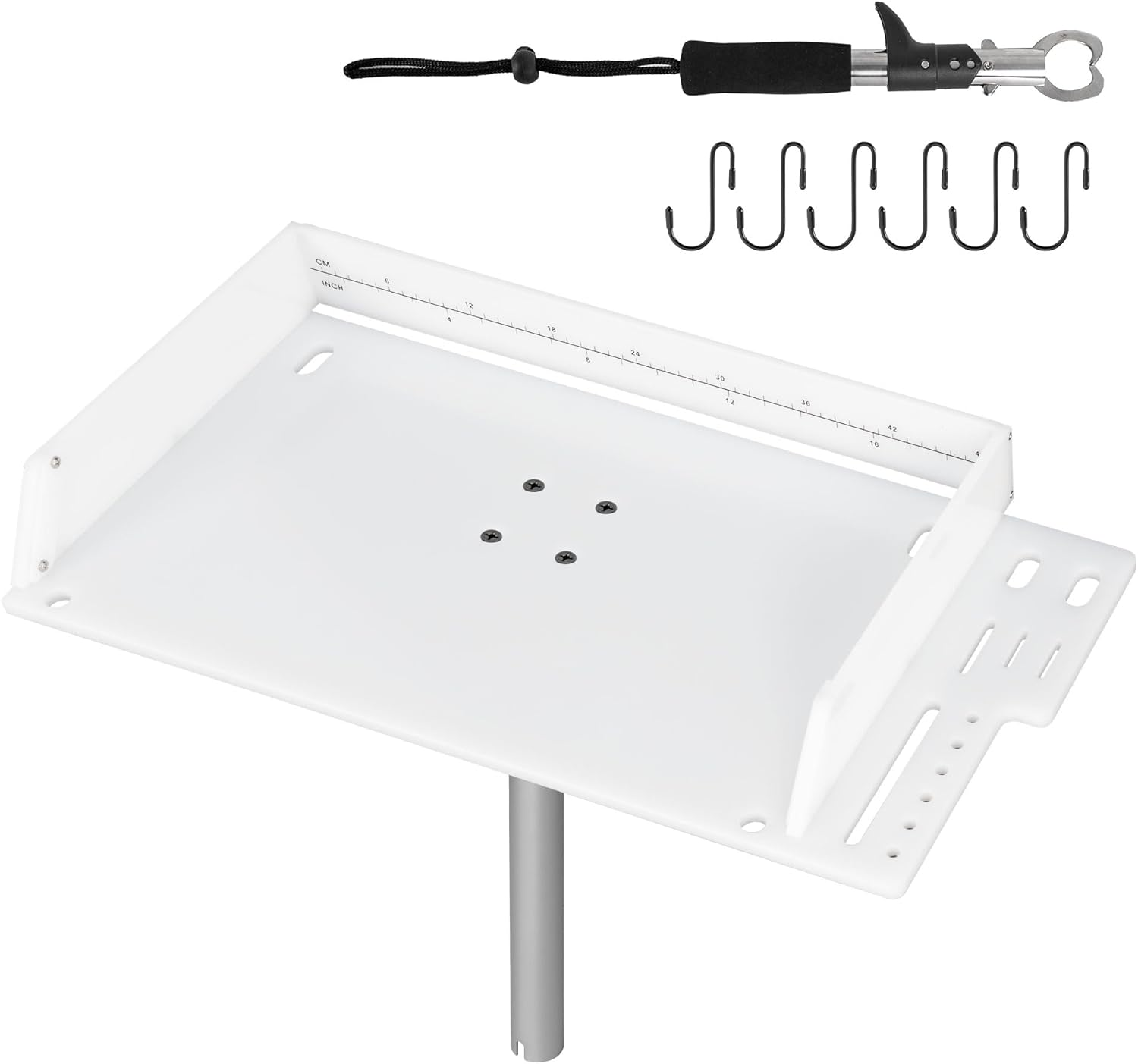 Bait Cutting Board for Boat, Bait Table Filet Board with Separate Tool Slots, 360° Adjustable Rod Holder Fishing Fillet Table with Scale, Extended Boat Fish Cleaning Table