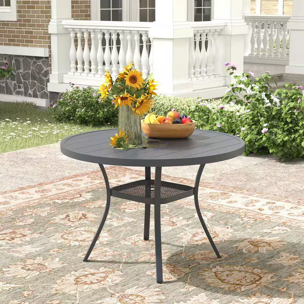42 inch round patio table cover with umbrella hole Dark Grey 42 In. round All-Weather Metal Outdoor Dining Table for 4 with  Umbrell 7445045096046| eBay