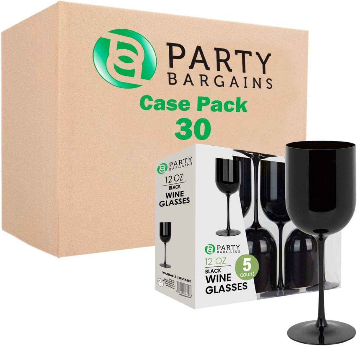 12 Oz Black Disposable Plastic Wine Goblets - 30 Pack for Events & Parties