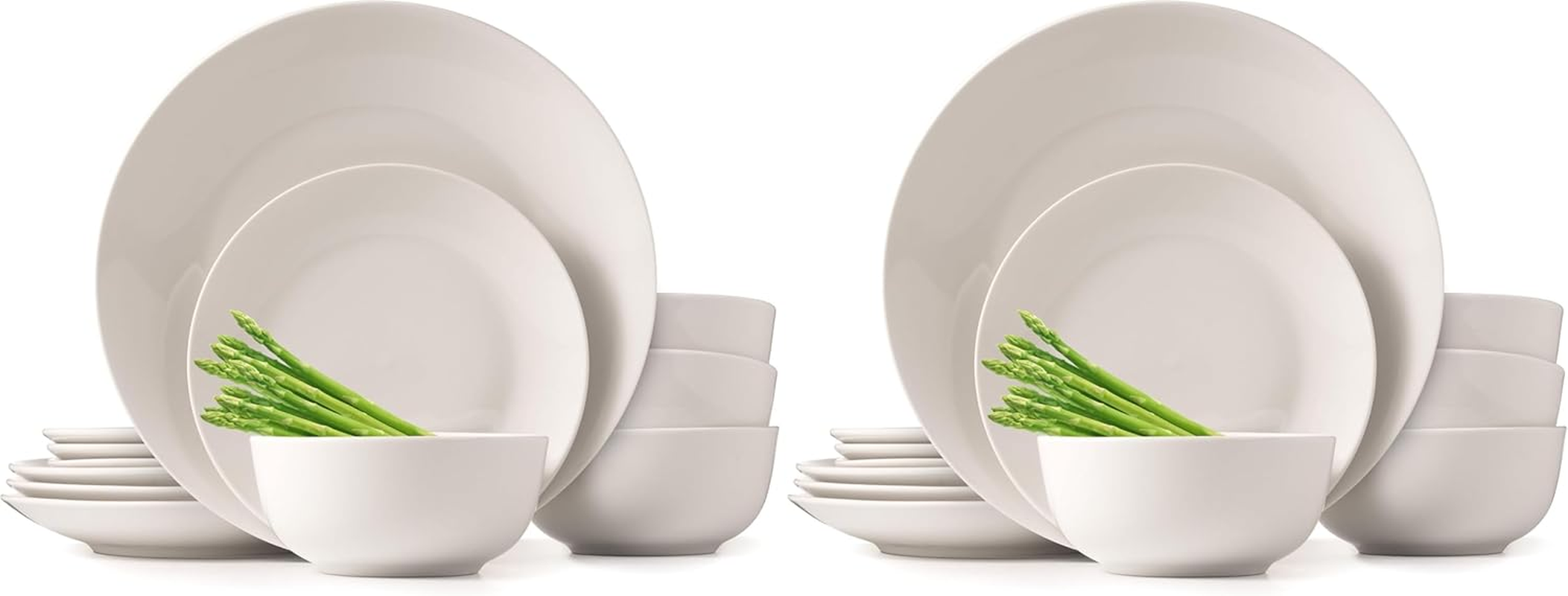 Dinnerware Sets, Fine Porcelain Dinnerware Sets, Plates and Bowls Sets, Dishes, 12-Piece Service for 4, Soft White (Pack of 2)