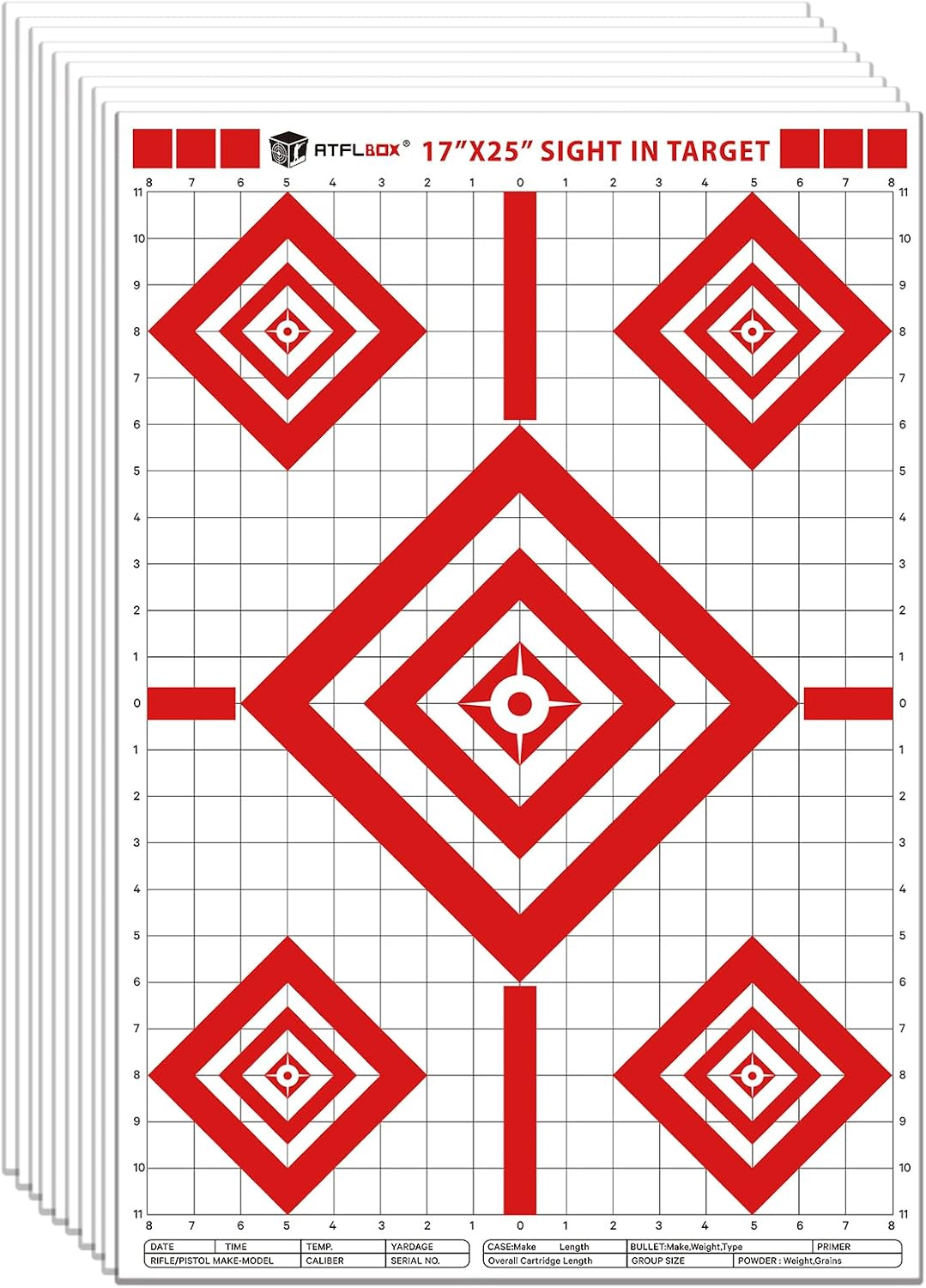 Sight in Shooting Range Paper Target, 17X25 Inch Paper Shooting Targets Suitable for Handgun, Rifle, Pellet Gun, Airgun, BB Guns, Airsoft (25 Pack)