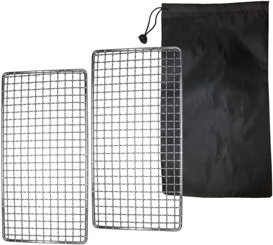 Camping Bushcraft Backpacker Grill Welded Stainless Steel Campfire Cooking Grate High Strength Outdoor Mesh Gear for Camping, Hiking, and Backpacking Family 2-Pack