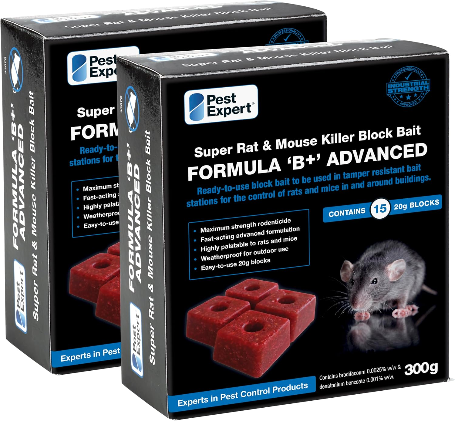 Formula 'B+' Advanced Rat & Mouse Killer Poison Bait Blocks Super Strength 600G (2 X 300G) - Premium Single Feed Brodifacoum, Strongest Available Online (1)