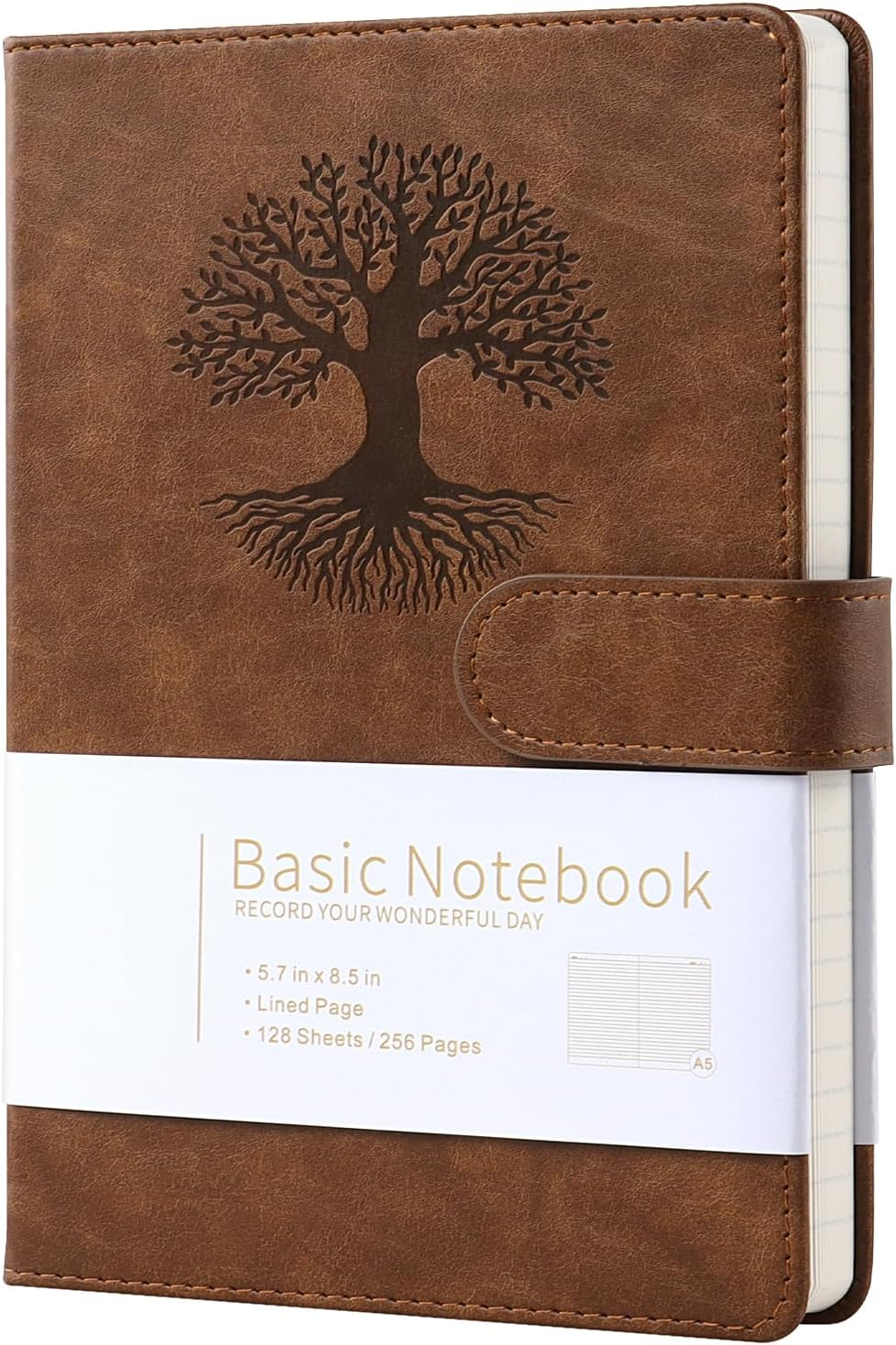A5 Lined Journal Notebook with Tower Buckle, 256 Pages Leather Hardcover Notebook for Personal Writing, Study, Office, Travel Records(Coffee)