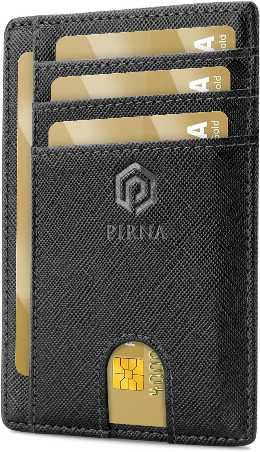 Slim Wallet for Men, RFID Blocking Minimalist Credit Card Holder – Thin Men'S Wallets for Back & Front Pocket with Gift Box (Black Saffiano) .