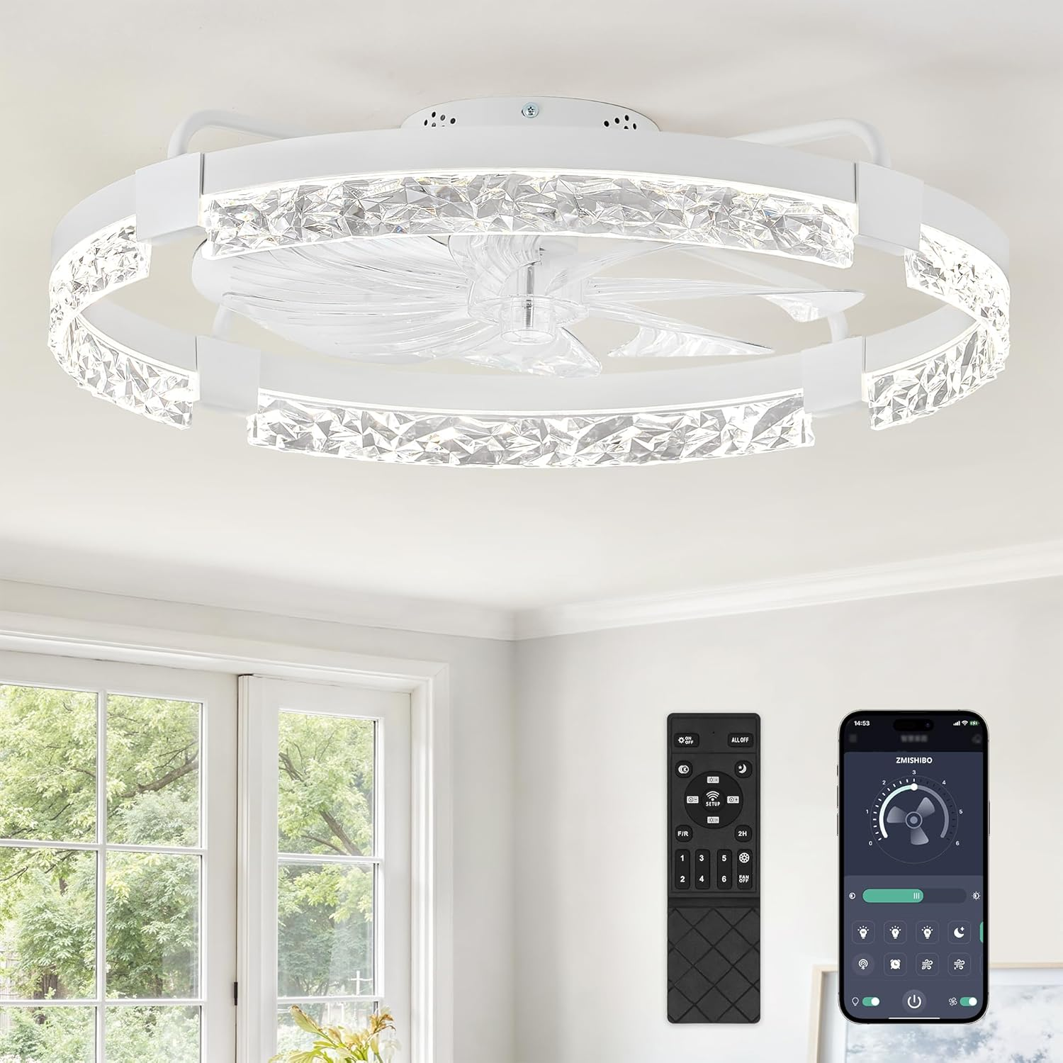 Ventilador de Techo con Luz 24 Pulgadas Control Remoto y App Montaje Empotrado