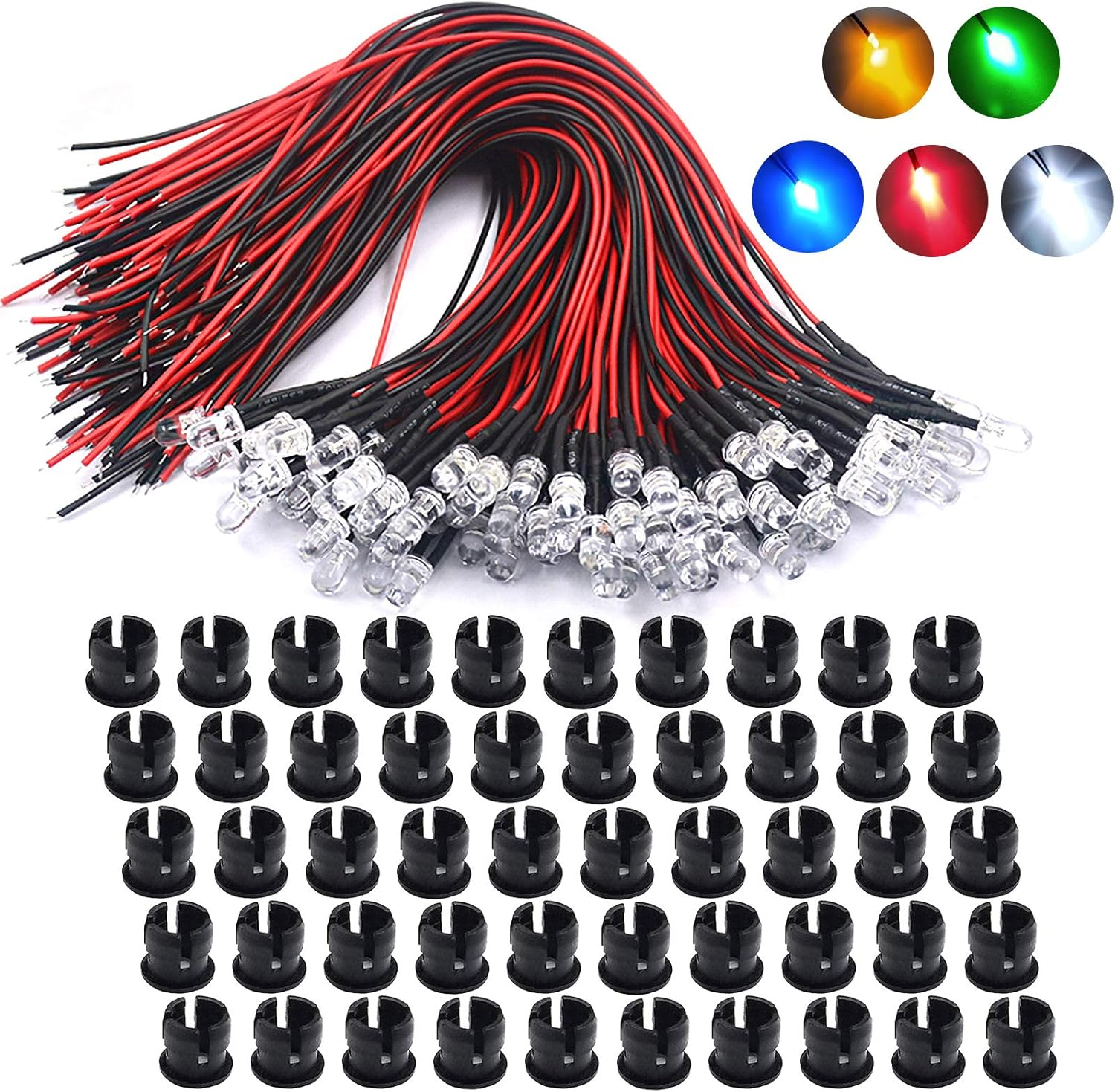 50 Pcs 12V 5mm Pre-Wired LED Diodes, Micro LED Lights Assorted Kit for Models
