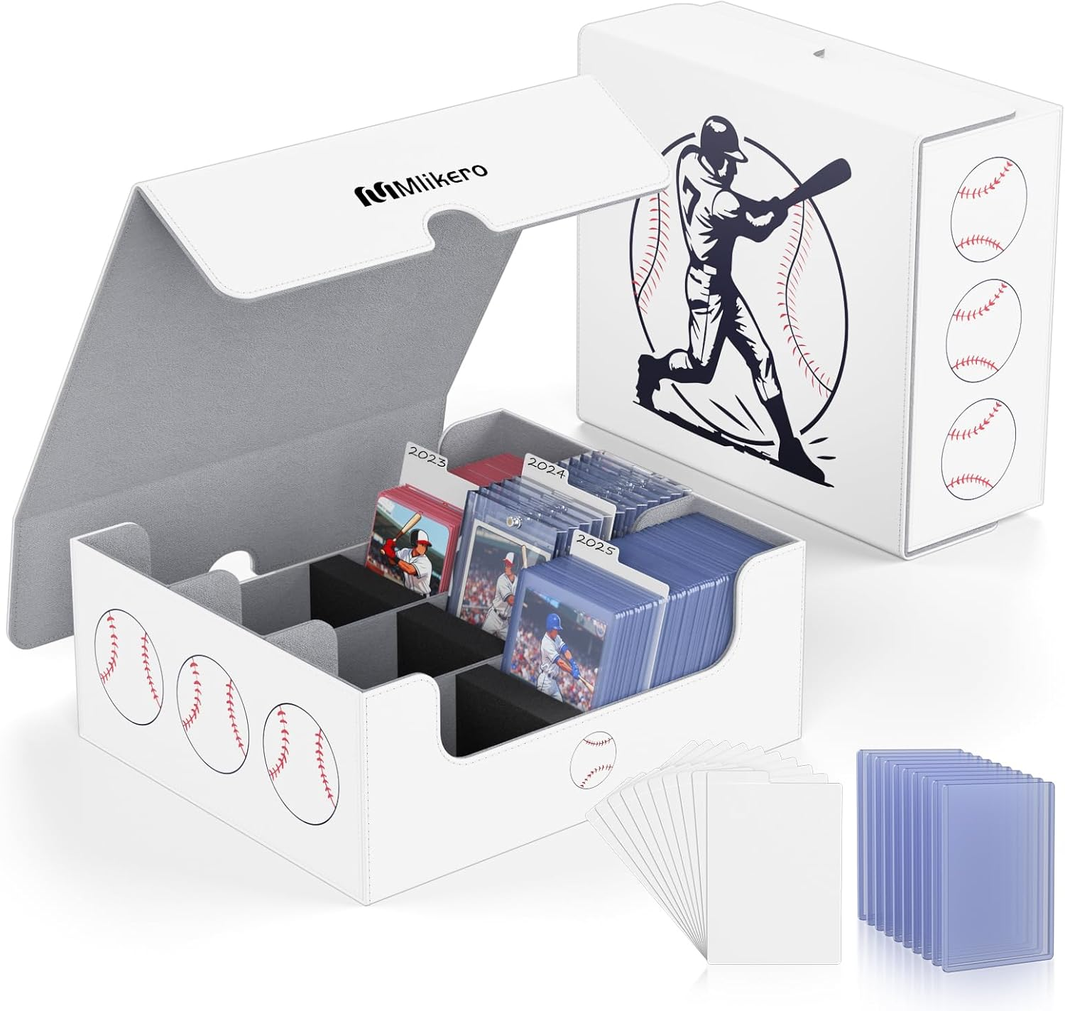 Baseball Card Storage Box, Trading Card Storage Box Oversized Fits Toploaders, Magnetic Closure Sports Card Case for Baseball Cards (Holds 500+ Toploaders)