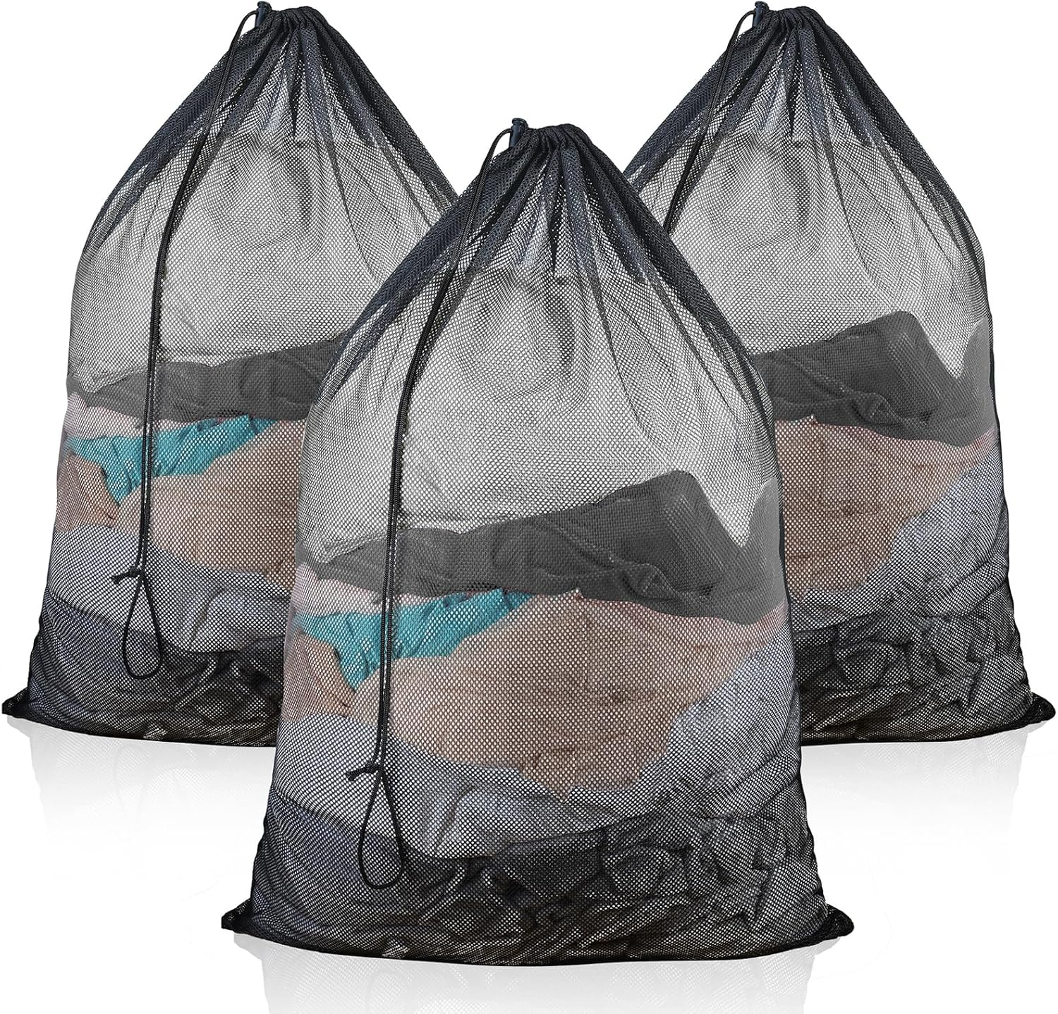 3 Pack Large Mesh Laundry Bag, 24 x 36 Inch Mesh Wash Bag with Drawstring Closure, Delicates Bag for Washing Machine - Perfect for College Dorms, Travel, Laundromats, Apartments (Black)