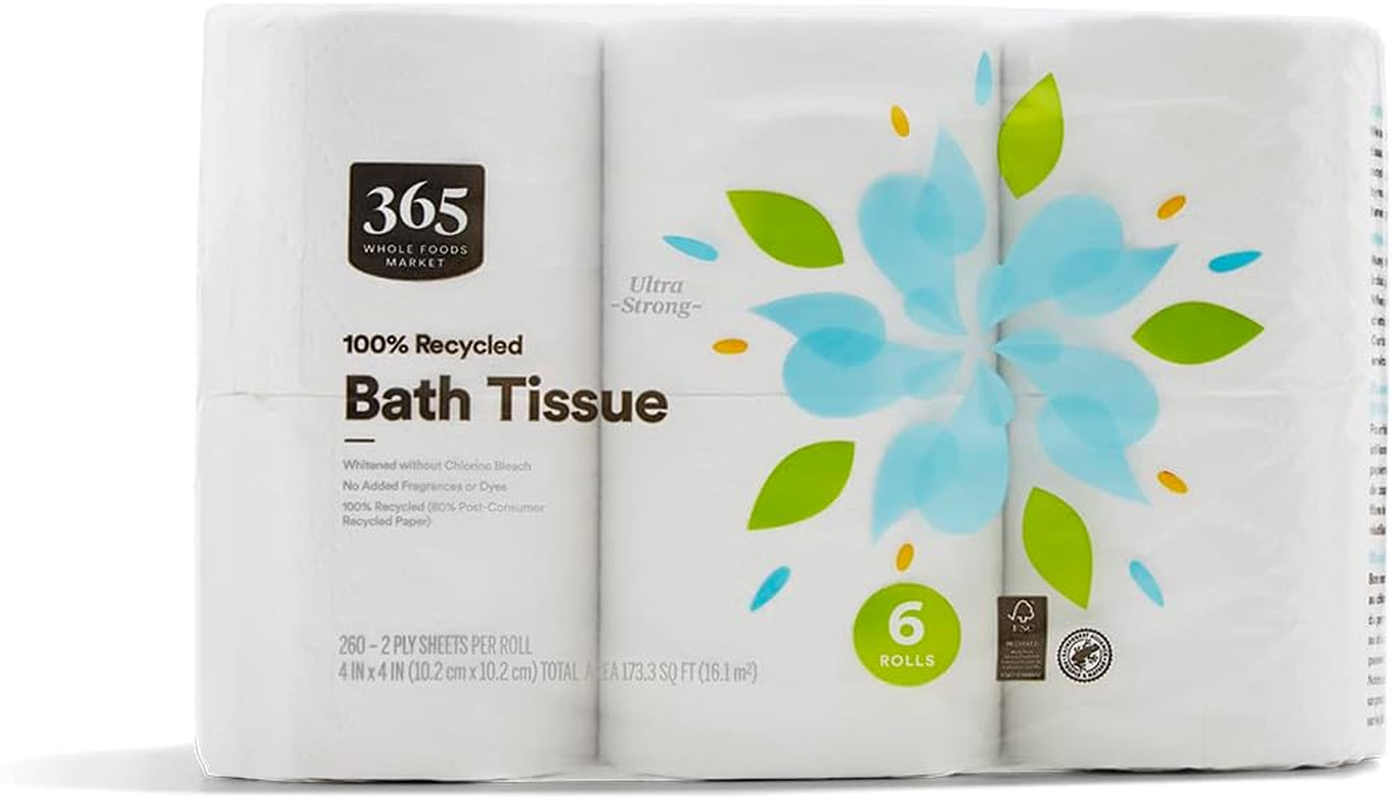 , 100% Recycled Bath Tissue, Ultra-Strong, 260 Sheets per Roll, 6 Count