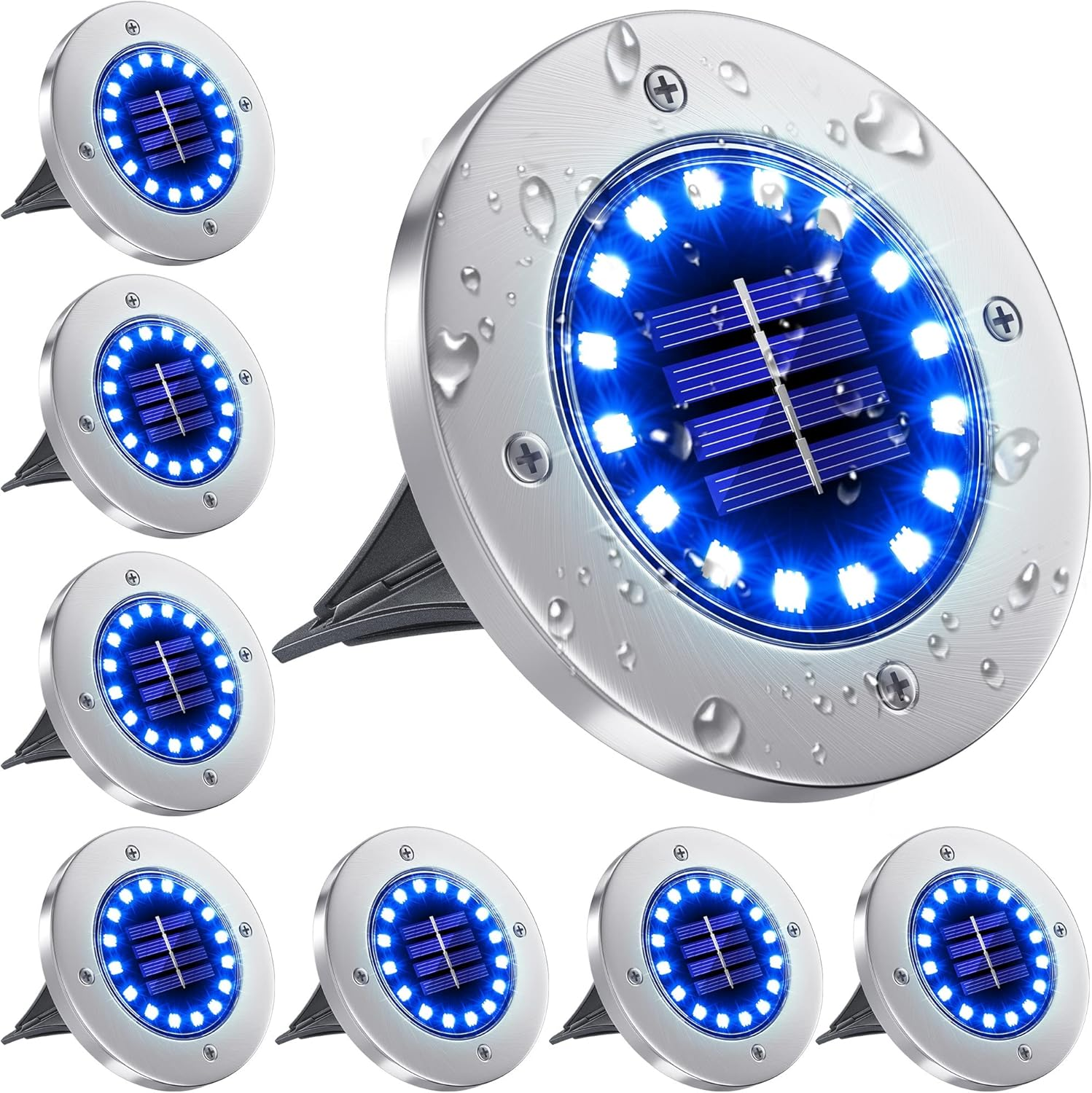 NFESOLAR Solar Outdoor Lights with 16 LEDs, Blue Color Bright Solar Ground Li... - Picture 2 of 13