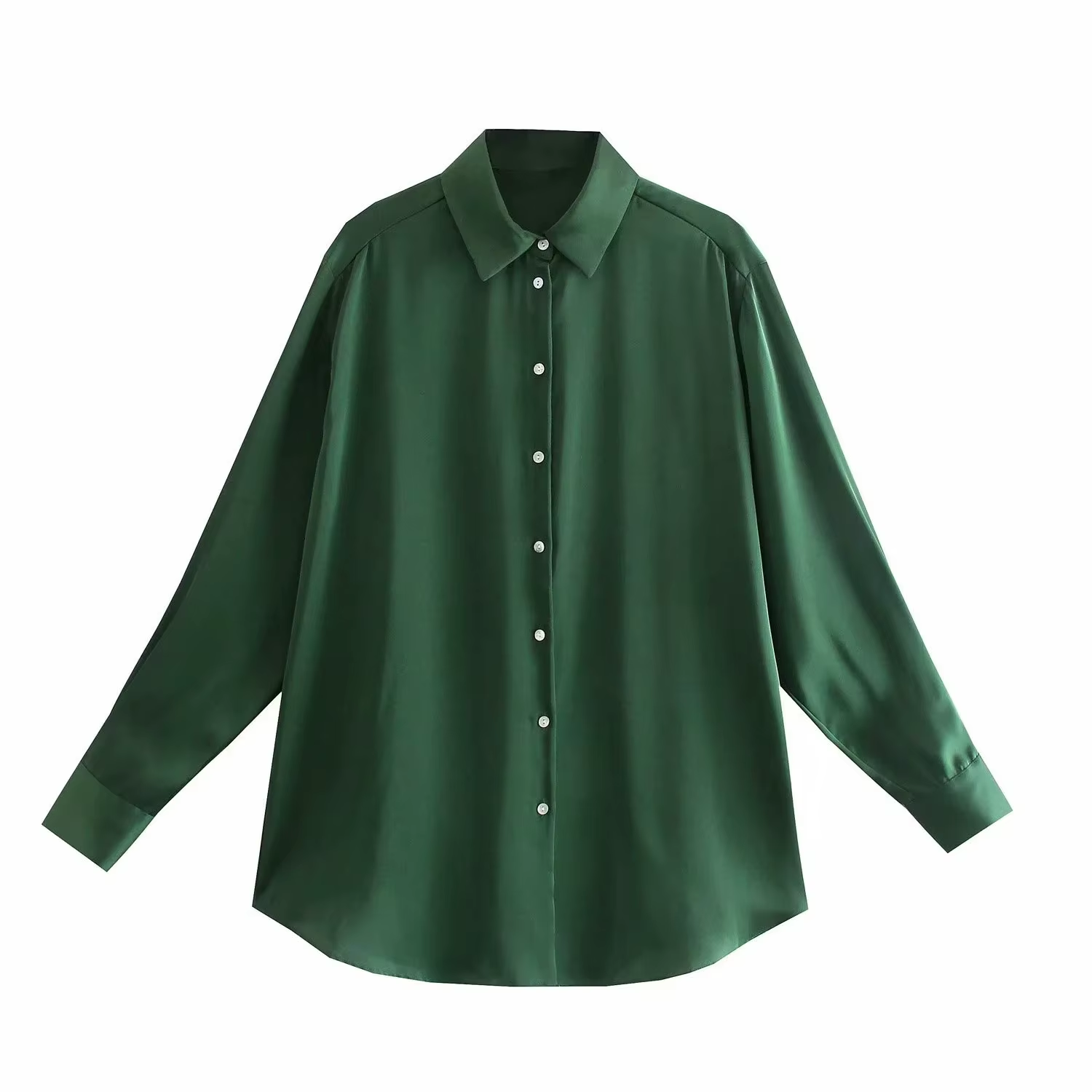 Women'S Chic Tops New Printed Satin Texture Blouse Shirts with Long Sleeves Button Decoration Sweet Crocheted Style MOQ 2Pcs