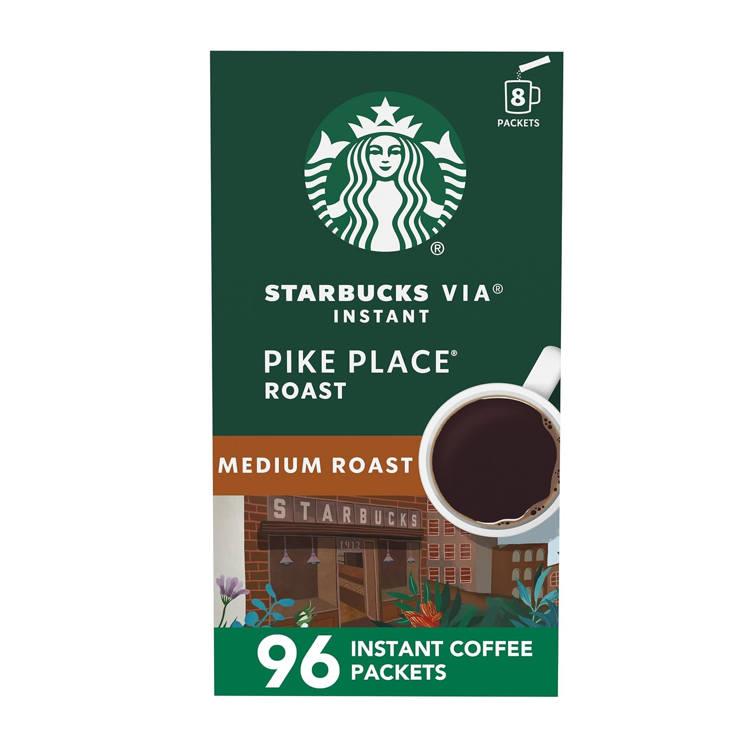 Starbucks via Instant Coffee Packets, Single Serve, Medium Roast Coffee, Pike Place Roast, 96 Packets 