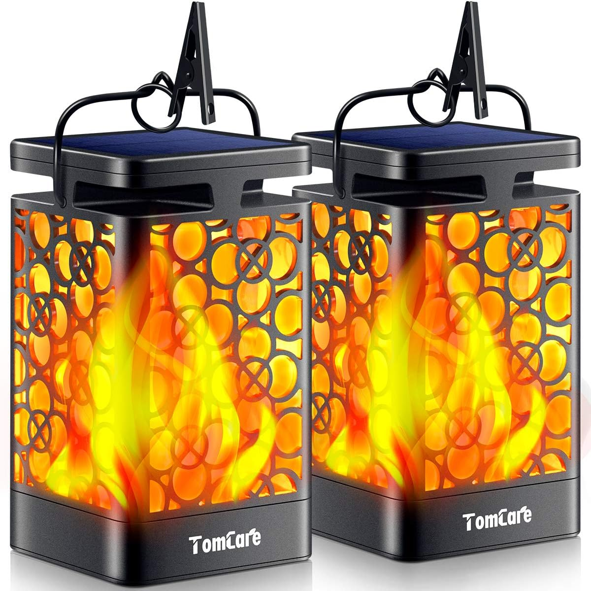 Tomcare Solar Lanterns Outdoor Upgraded Flickering Flame Waterproof Hanging Lanterns Decorative Solar Powered LED Lights for Garden Patio Deck Yard, 2 Pack