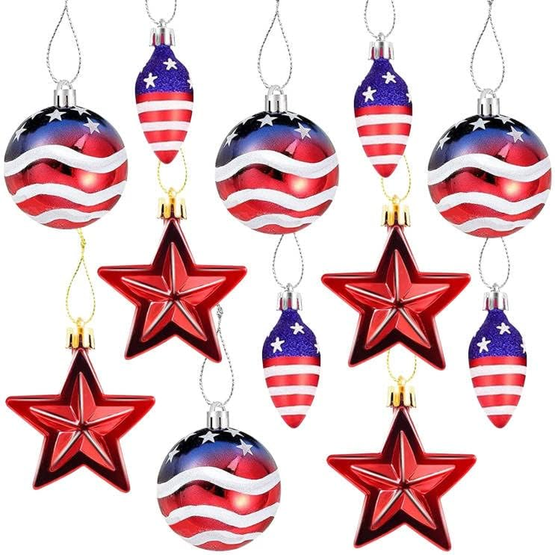 Sfcddtlg 12 Pcs Patriotic Ornaments Hanging Balls- 4Th of July Independence Day Tree Ornaments- Red White Blue Stars Balls for Holiday Wedding Veteran Day Tree Decorations