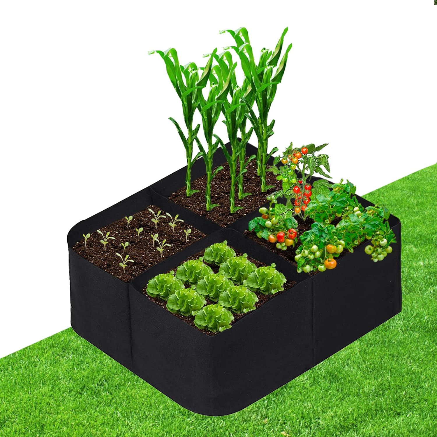 Fabric Raised Garden Beds Outdoor, 2X2 Ft 4 Grids Plant Grow Bags,Vegetables Planter Raised Bed for Growing Potatoes Flowers, Square Plant Growing Container Bags for Outdoor Indoor