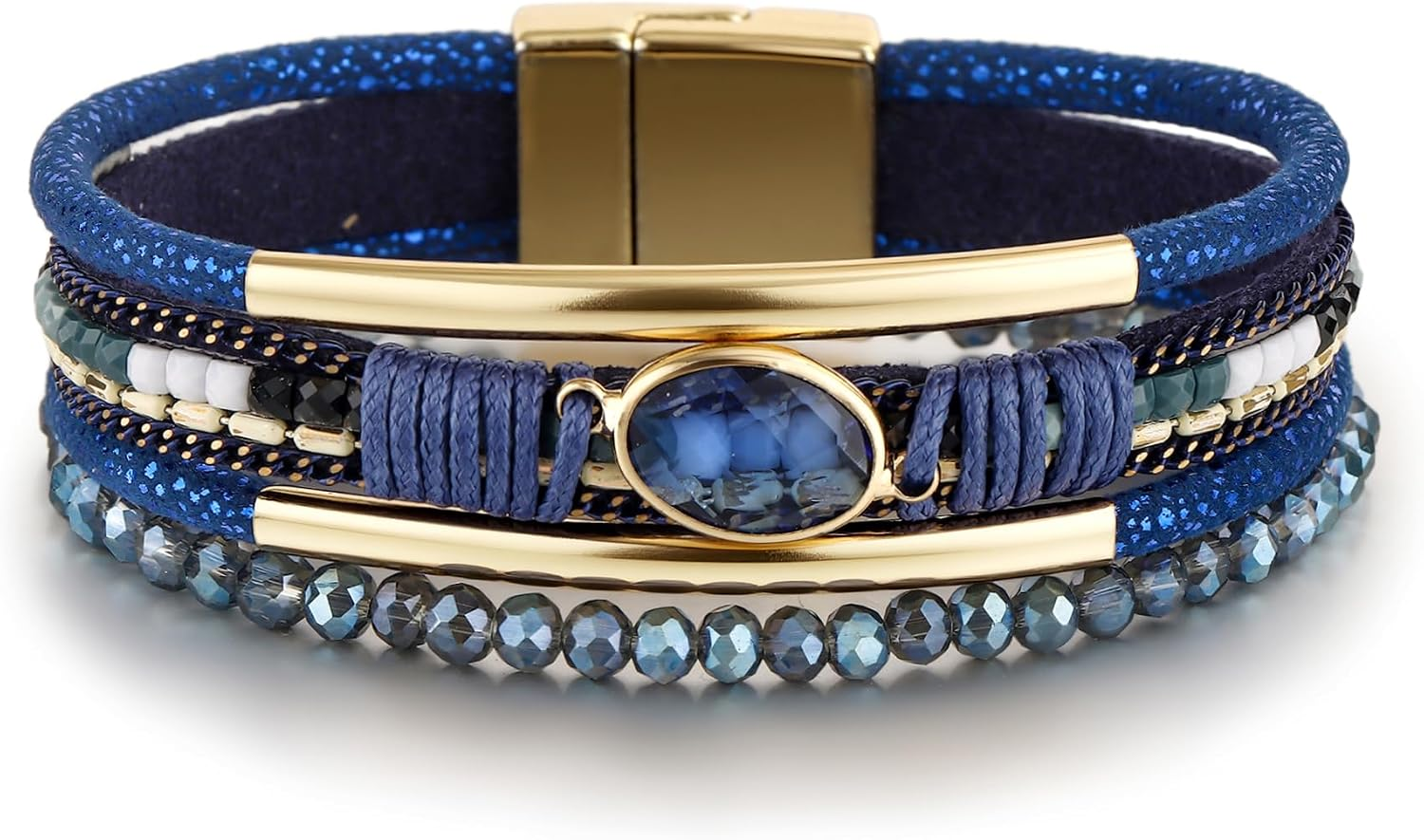 Leather Wrap Bracelet for Women, Boho Handmade Multi-Layer Cuff with Crystal Beads Heart, Stackable Bangle Western Jewelry Gift