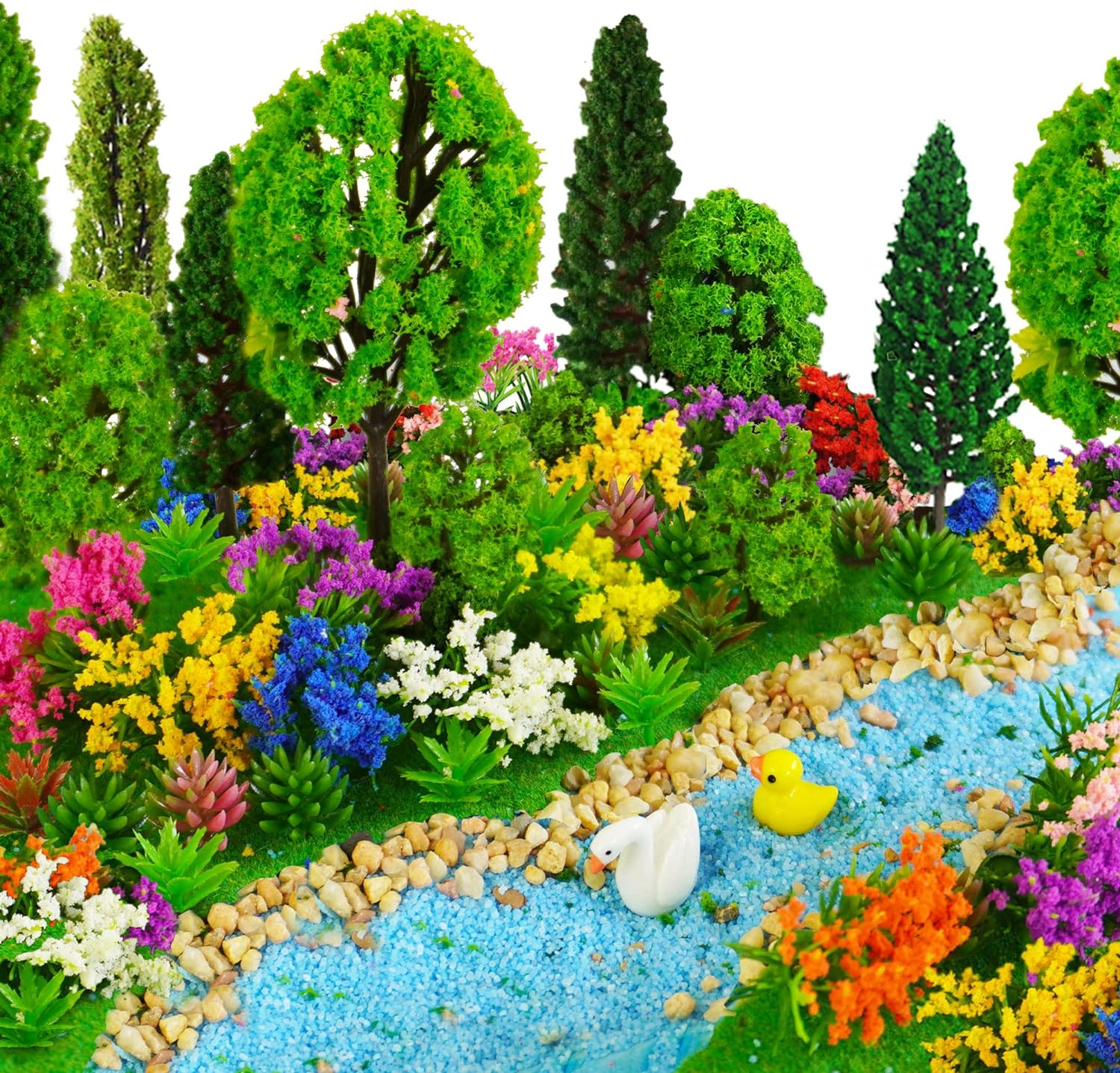 50 Pieces Model Trees 1.1-5.5Inch Mixed Diorama Model Tree Flower Grass Architecture Mini Fake Trees Plants for DIY Crafts, Building Model, Railway Scenery Landscape Supplies