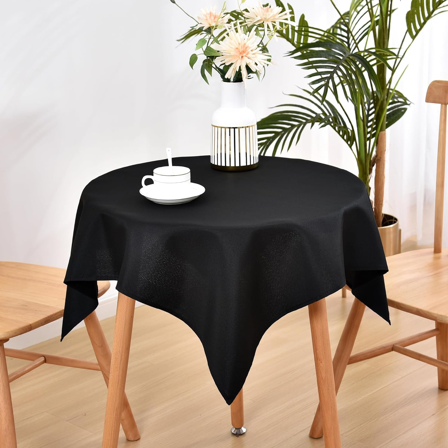 Small Square Tablecloth 36 x 36 Inch Washable Fabric Table Cloth Solid Black Table Cover for Nightstand End Bedside Tables Tabletop Decoration