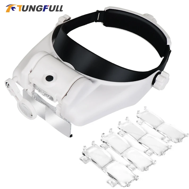 LED Headband Magnifying Glass Watchmaker Repair Tool 1.5x 2x 2.5x 3x 3.5x 8x Magnifier Glass for Detailed Work