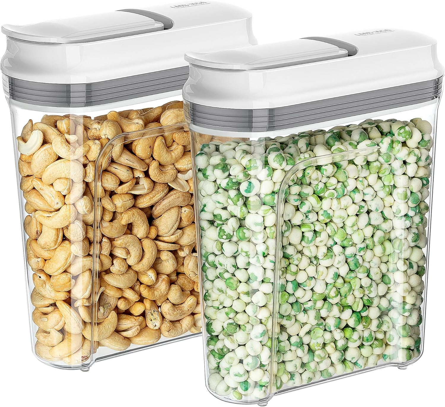 Airtight Cereal Dispenser Set, Storage Containers for Dry Goods, Nuts, Beans, Snacks, BPA Free, 1.6 L / 1.69 Qt, Medium, Clear, 2 Pack
